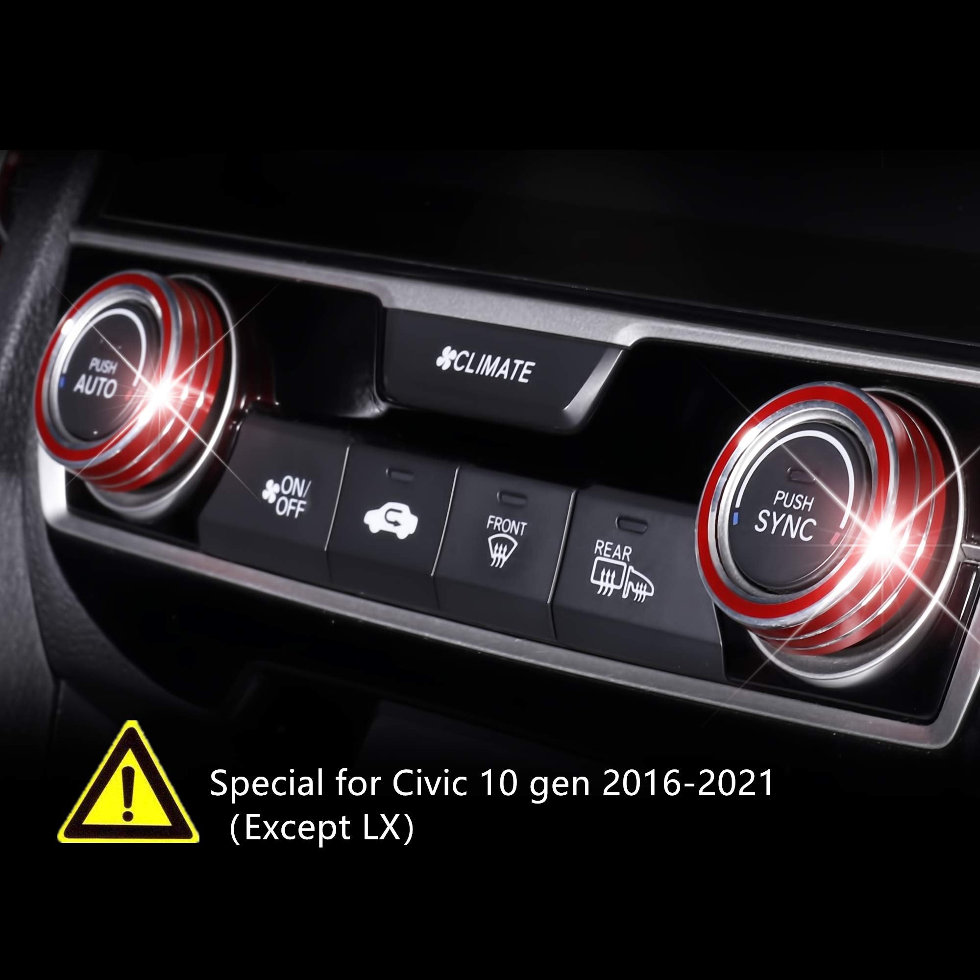 5 Pcs For Honda Civic 2016 2017 2018 2019 2020 2021 Climate Control A-Pillar Door Speaker Engine Start Stop Push To Start Button Cover, Ac Switch Temperature Knob Sticker (Red)