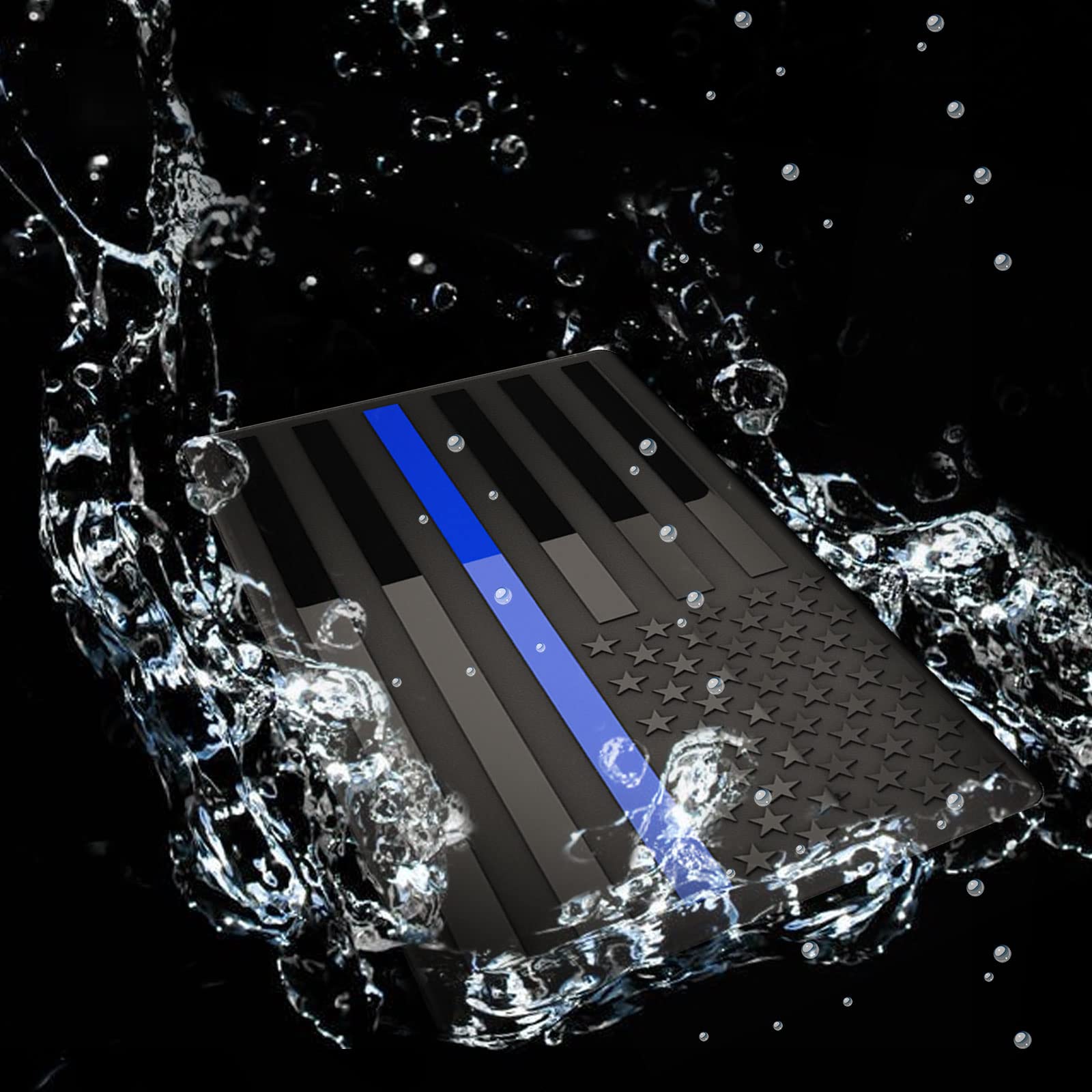 Embossed 3D Metal Thin Blue Line All Black American Flag Emblem Decal Stickers (1 Pair), Matte Black 5' X 3' Patriotic Usa Us Flag Decals For Car, Truck, Motorcycle Honoring Police Law Enforcement