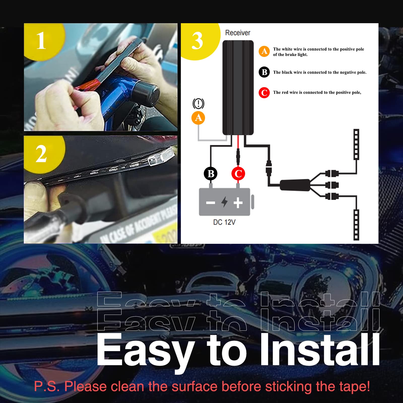 16pcs Motorcycle LED Light Kit, QIRUIMY Motorcycle Lights Underglow Kit with APP/IR/RF Wireless Remote Control, Bluetooth Neon L