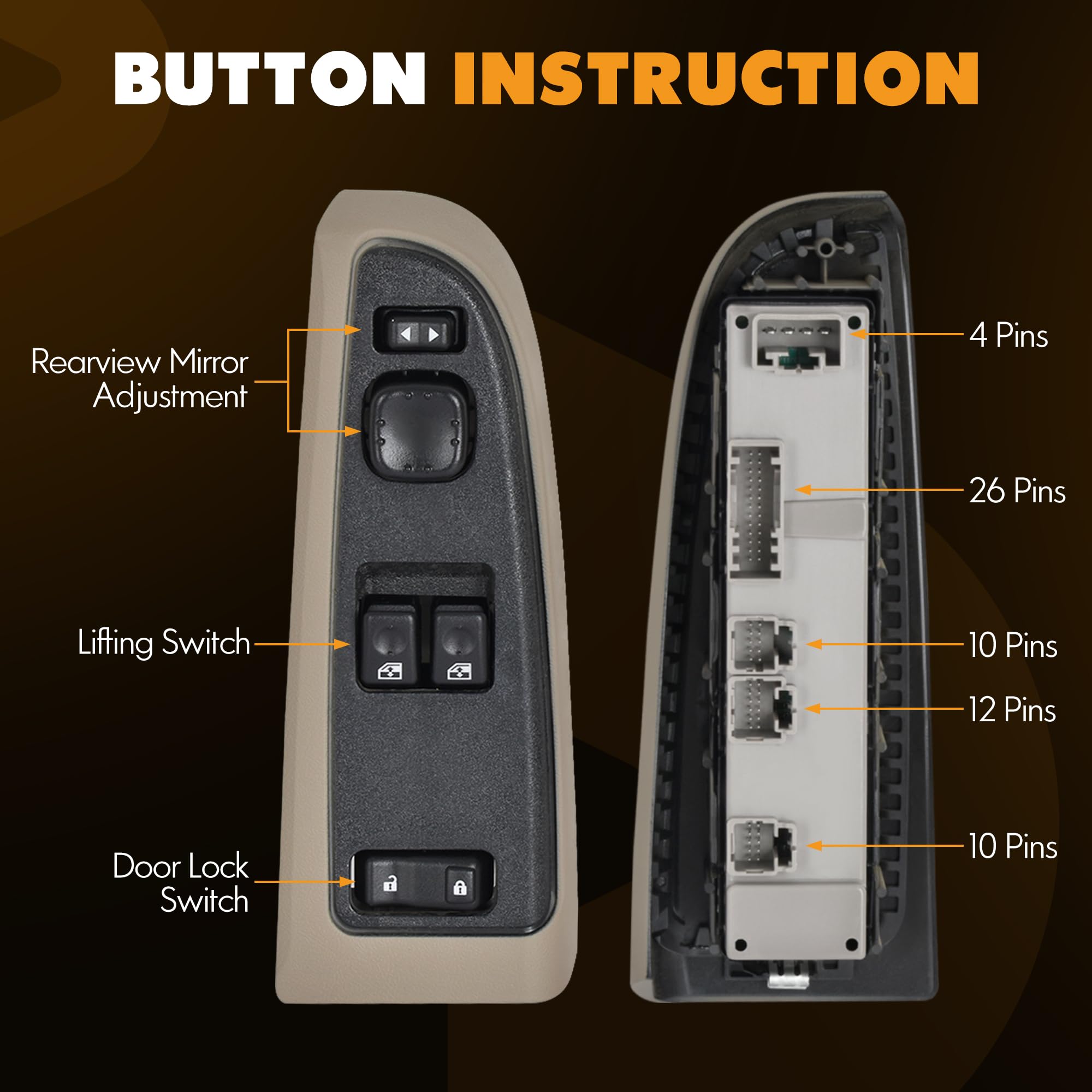 ASOPARTS 15883318 Front Driver Side Door Lock and Power Window Switch & Tan Bezel Assembly Fit for 2003-2007 Chevy Silverado, 20