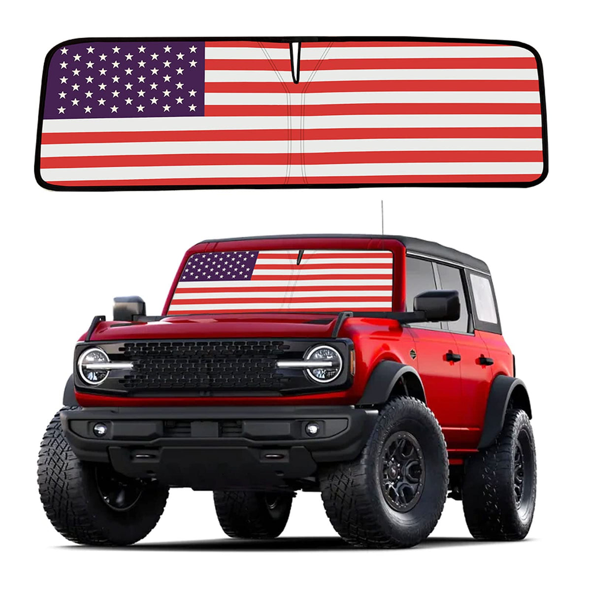 Moricere Upgrade Windshield Sun Shade With Usa Flag For 2021-2023 Ford Bronco, Foldable Windshield Sun Visor Blocks Uv Rays