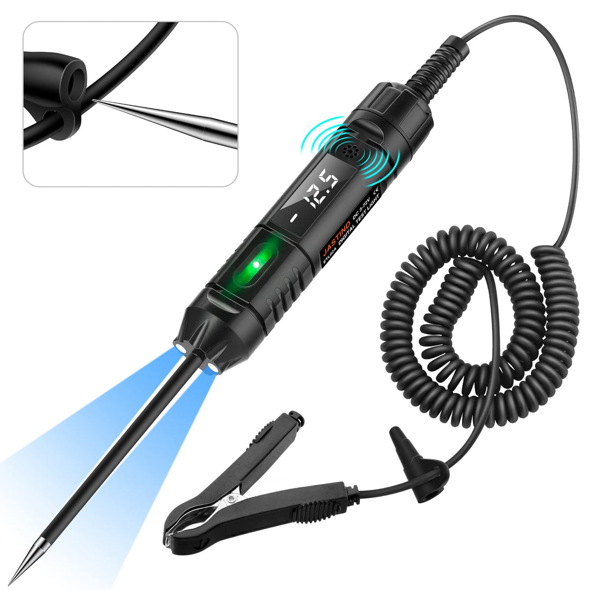 Heavy Duty 3-72V Digital Led Automotive Test Light, Circuit Tester With Polarity Indicate And Illuminating Lights, Car Truck Low