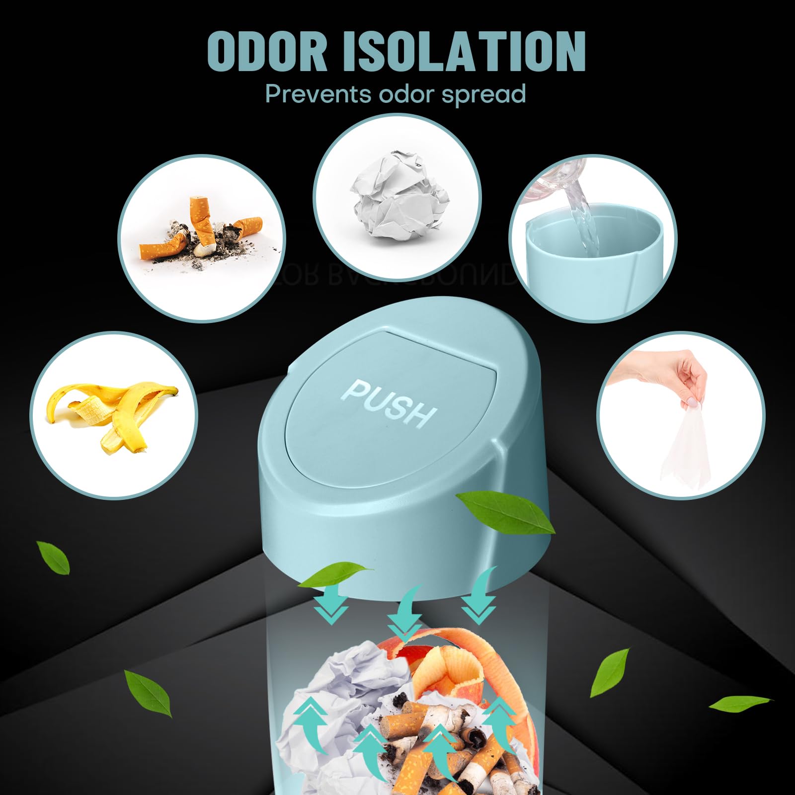 Car Trash Can Bin With Lid-2 Packs Car Garbage Can Cup Holder-Dark Green Mini Leakproof Vehicle Trash Garbage Can Bin With 40Pcs