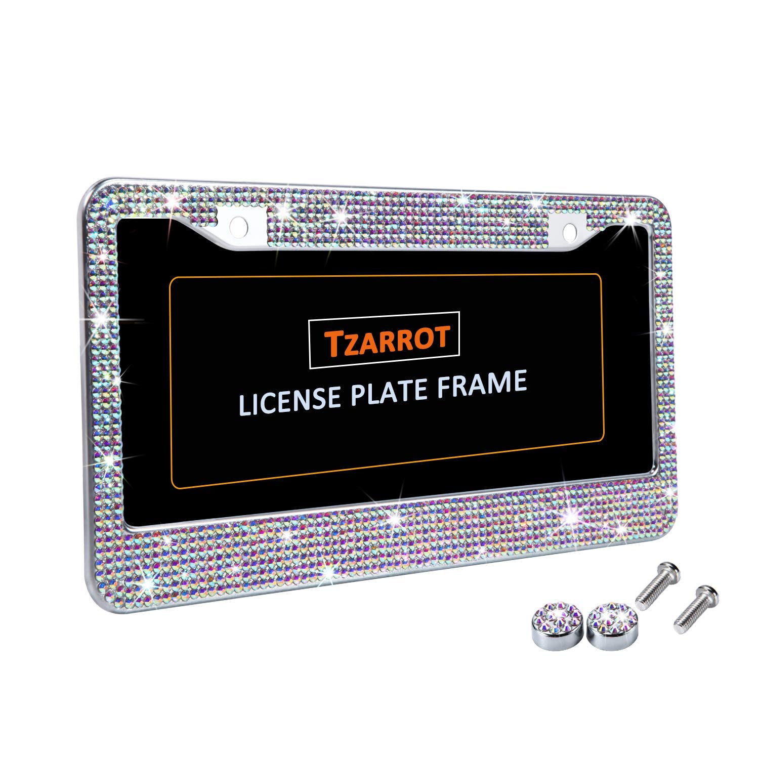 Tzarrot Multicolor Bling Rhinestone License Plate Frames For Women, Metal Rust-Proof License Plate Cover Bling Car Accessories F