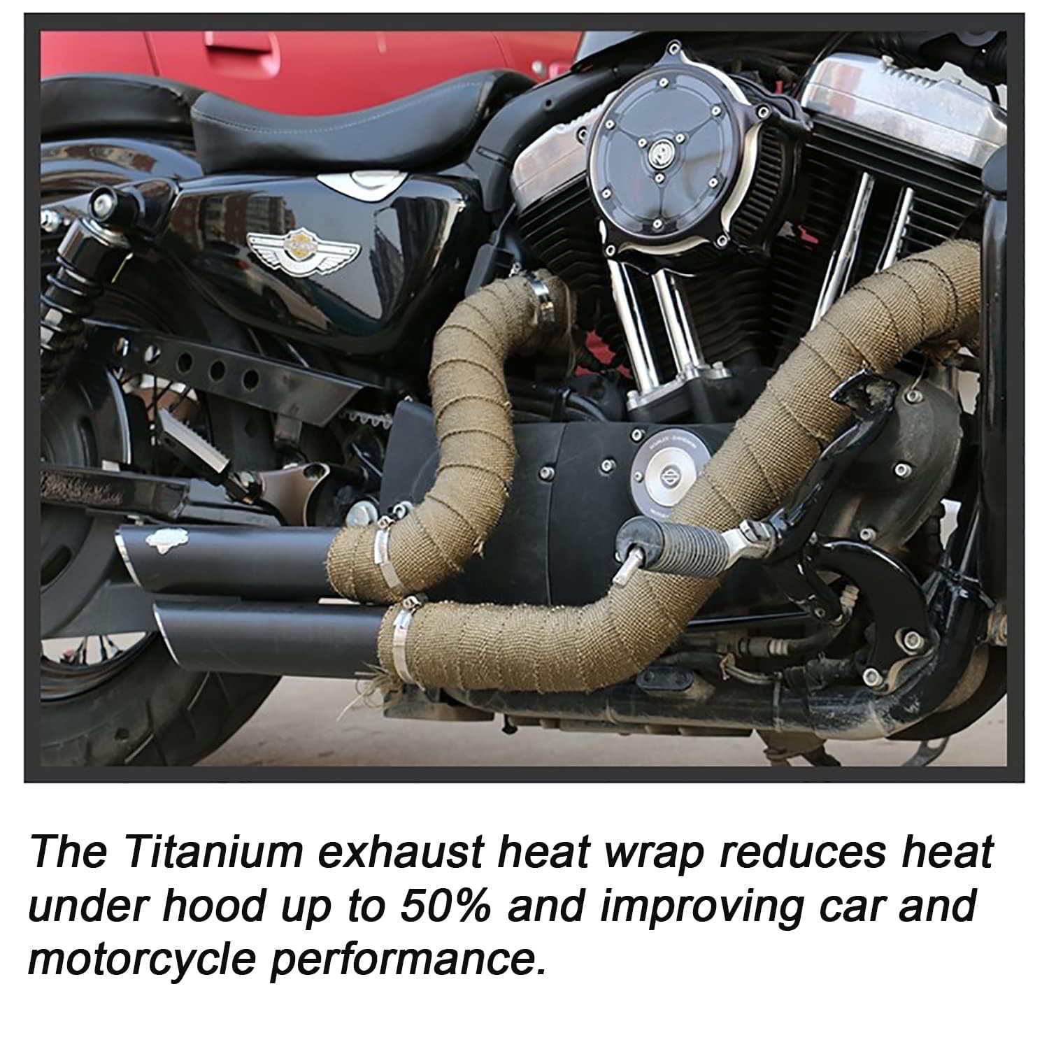 Deecam Exhaust Wrap, 2'' x 50 ft Motorcycle Header Heat Wrap, Titanium Exhaust Heat Shield Tape for Exhaust Pipe with 12 Stainle
