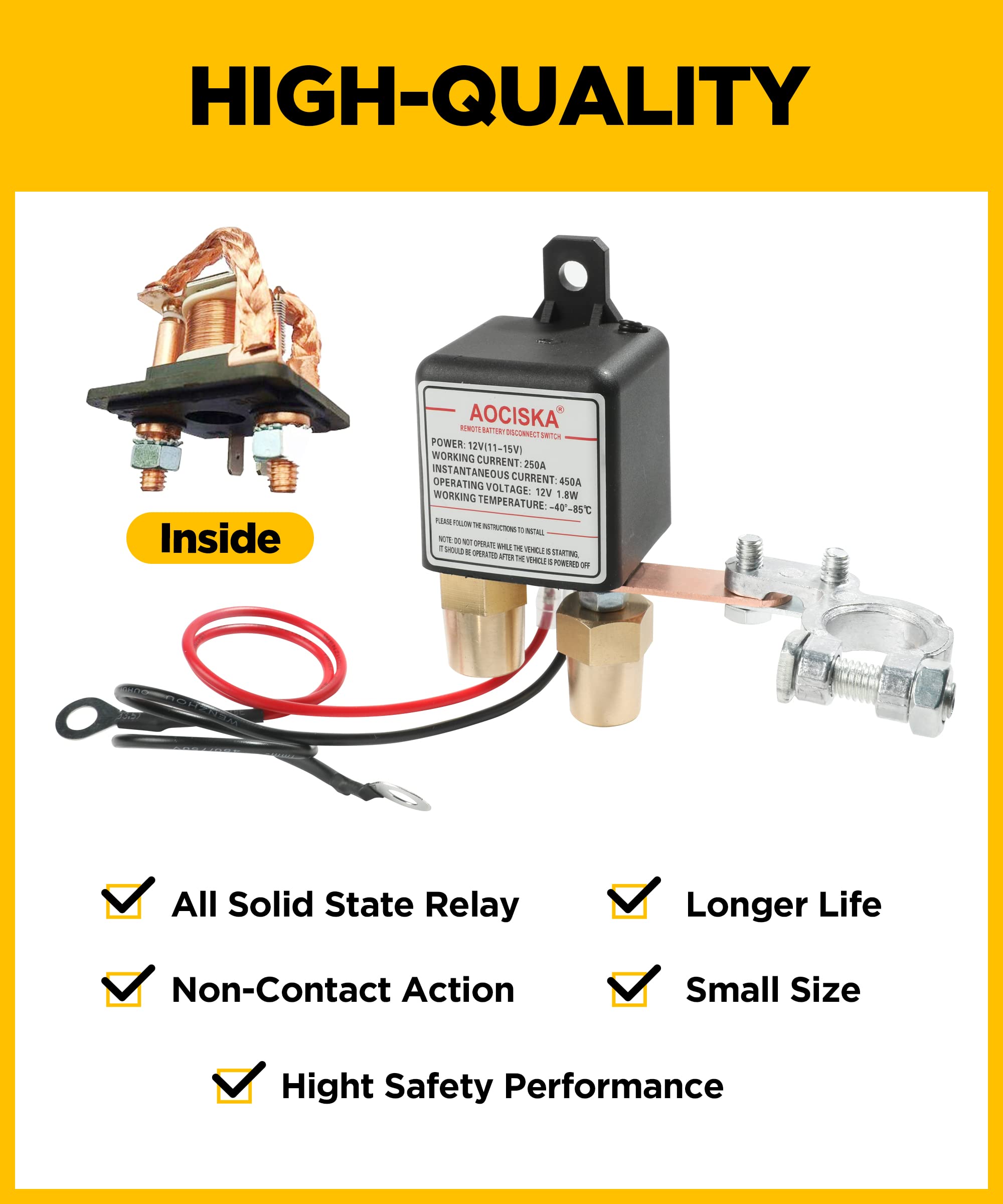 Aociska Remote Negative Battery Kill Switch Kit,Car Kill Switch Anti Theft Dc 12V 250A Remote Control,Prevent Battery Drain,Battery Cut Off Switch Remote Battery Disconnect Switch