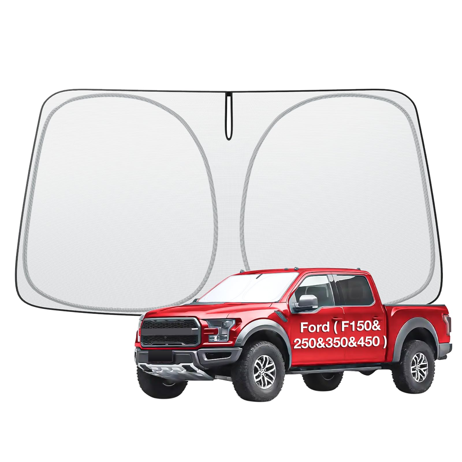 Wigoo For Ford F150/250/350/450 Windshield Sunshade [100% Sun Block, 4Th-Gen Cooling Tech] Foldable Heat Insulation Front Window