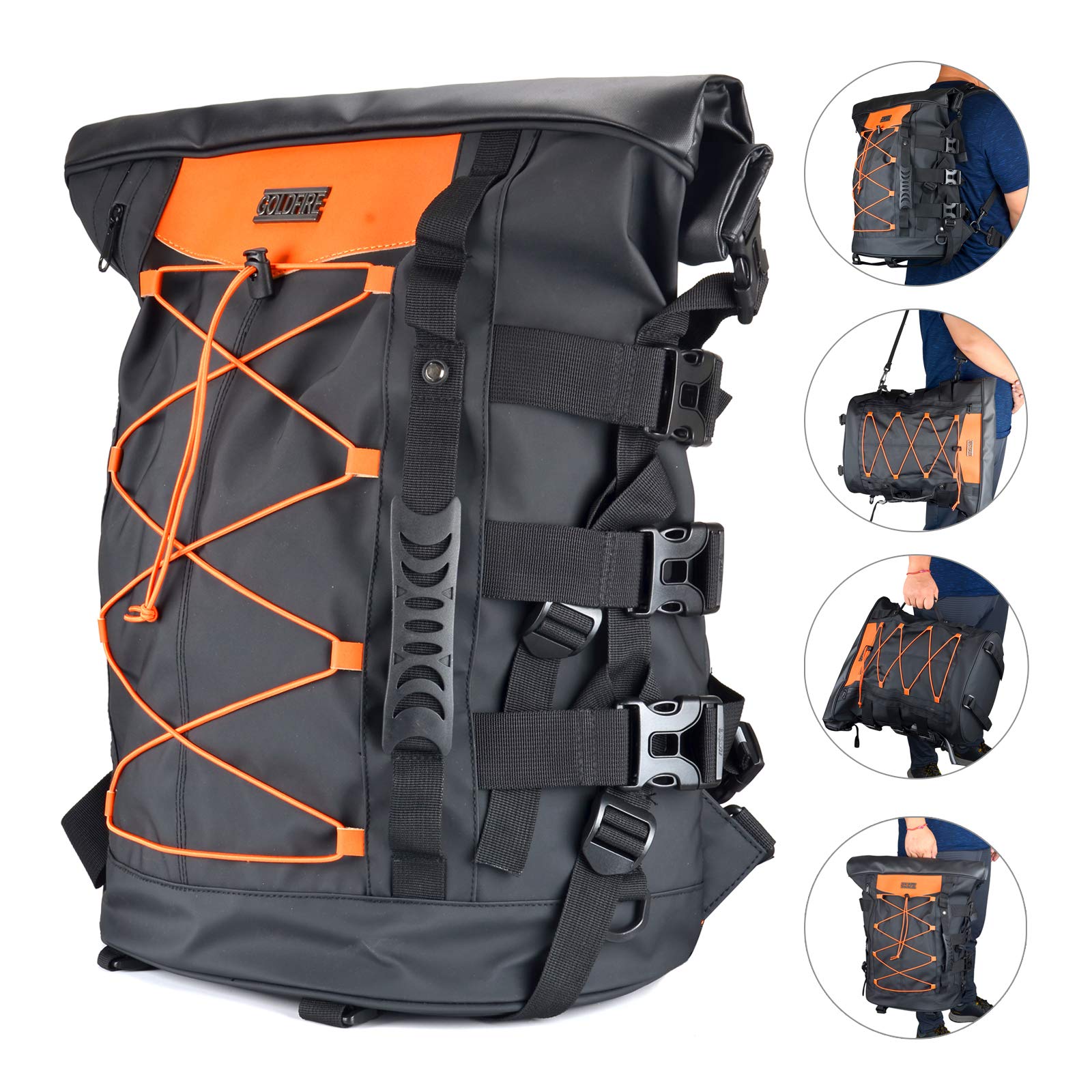 Sresk Expandable Motorcycle Travel Luggage Sissy Bar Bag Tail Bag Motorcycle Backpack: Weather Resistant Duffle Bag With Sissy B