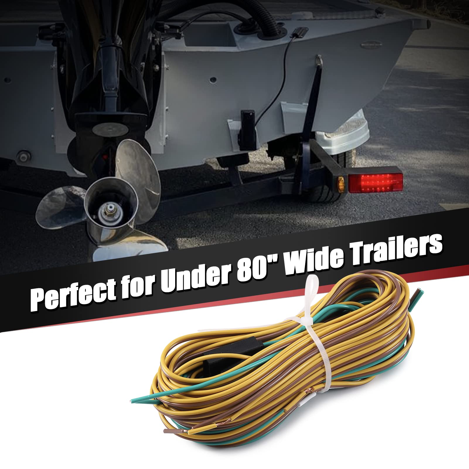 Gonice 36Ft 4 Wire 4-Flat Trailer Light Wiring Harness Extension Kit, 4-Way Plug 4 Pin Male & Female Extension Connector, Traile