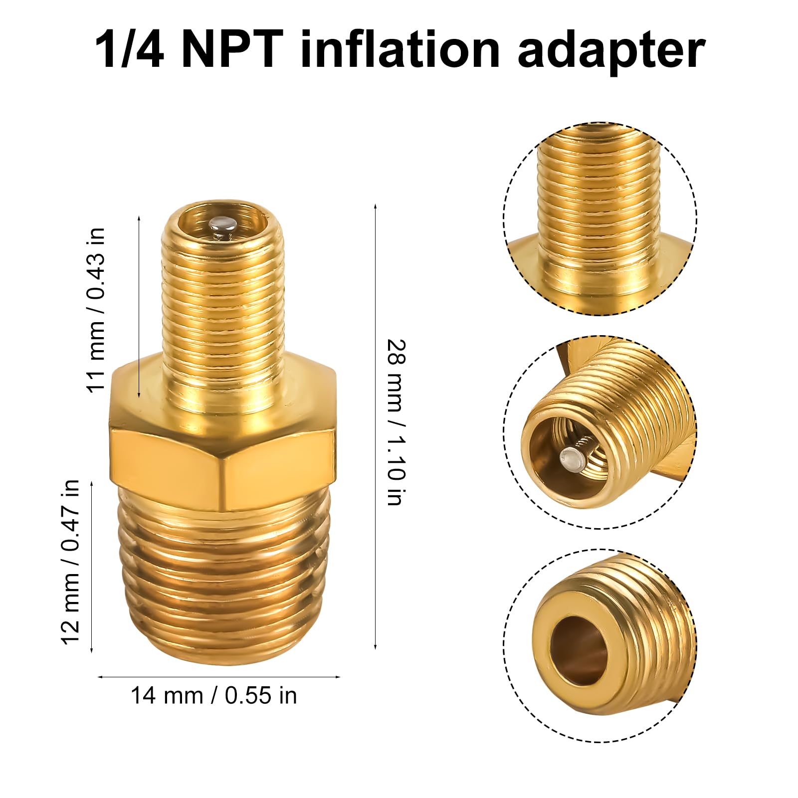 Nqeuepn 2Pcs Brass Air Inflator Adapter, 1/4'' Npt (M) To Standard Valve For Schrader (M) Tire Inflator Connector For Auto Tyre
