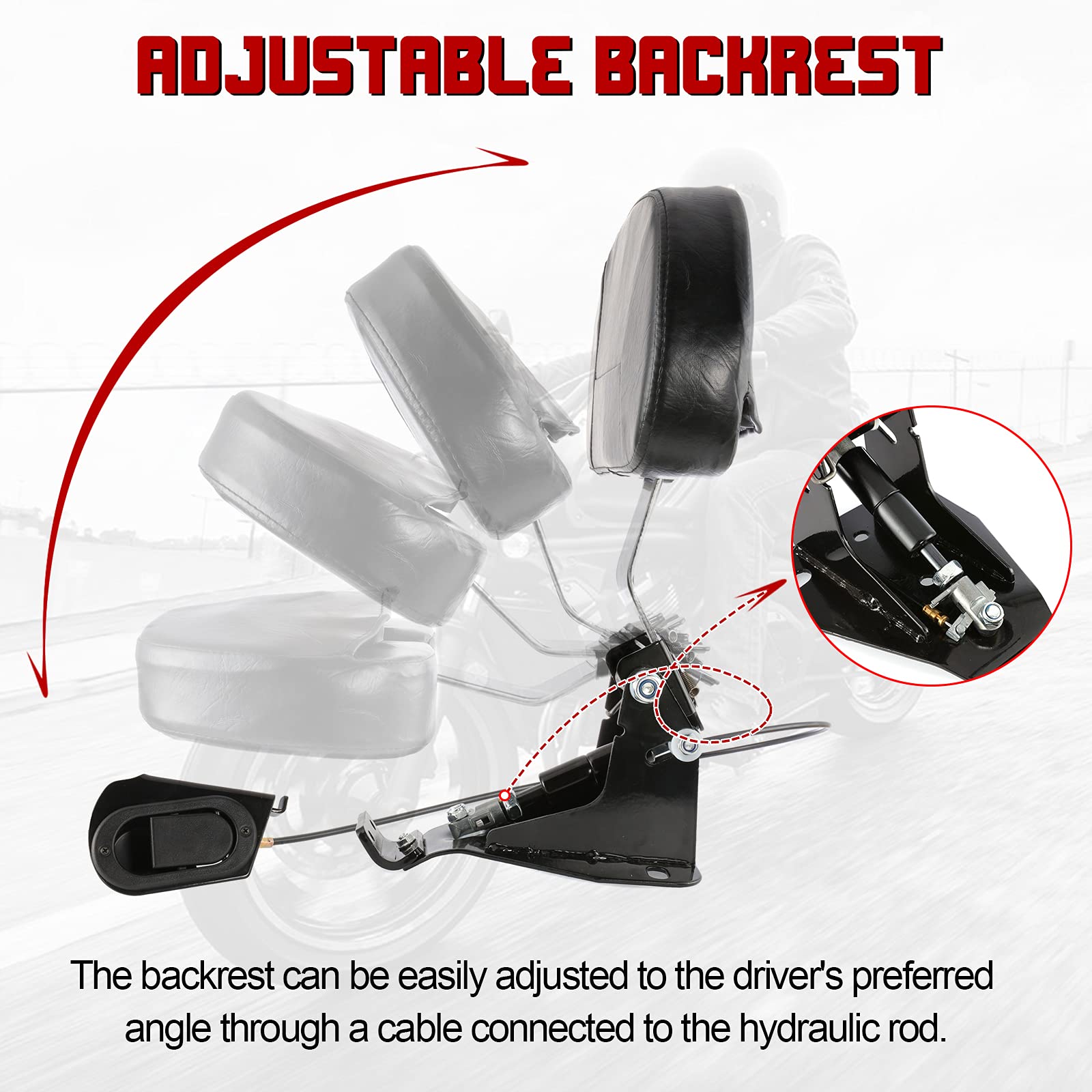 Innoglow Motorcycle Adjustable Driver And Rider Backrest With Chrome Mounting Kit For Harley Touring Electra Glide Road King Str