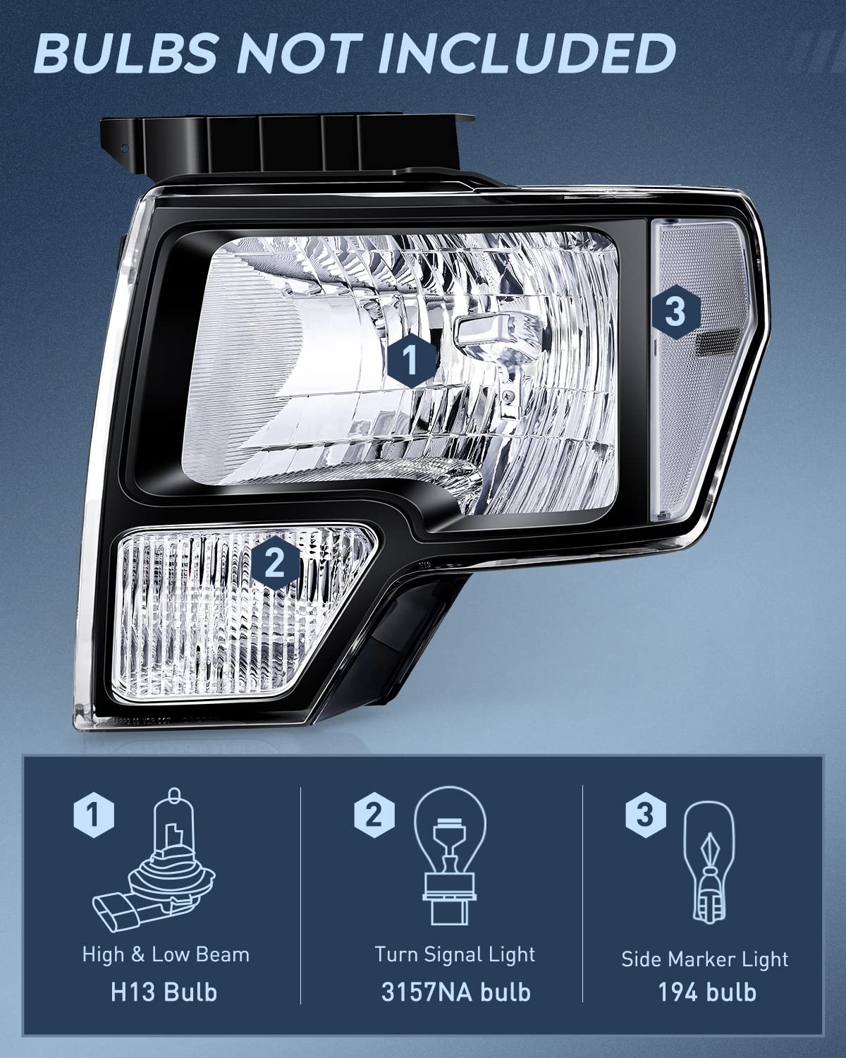 Nilight 2009 2010 2011 2012 2013 2014 F150 Headlight Assembly Black Housing Clear Corner Clear Lens Headlamp Replacement Driver