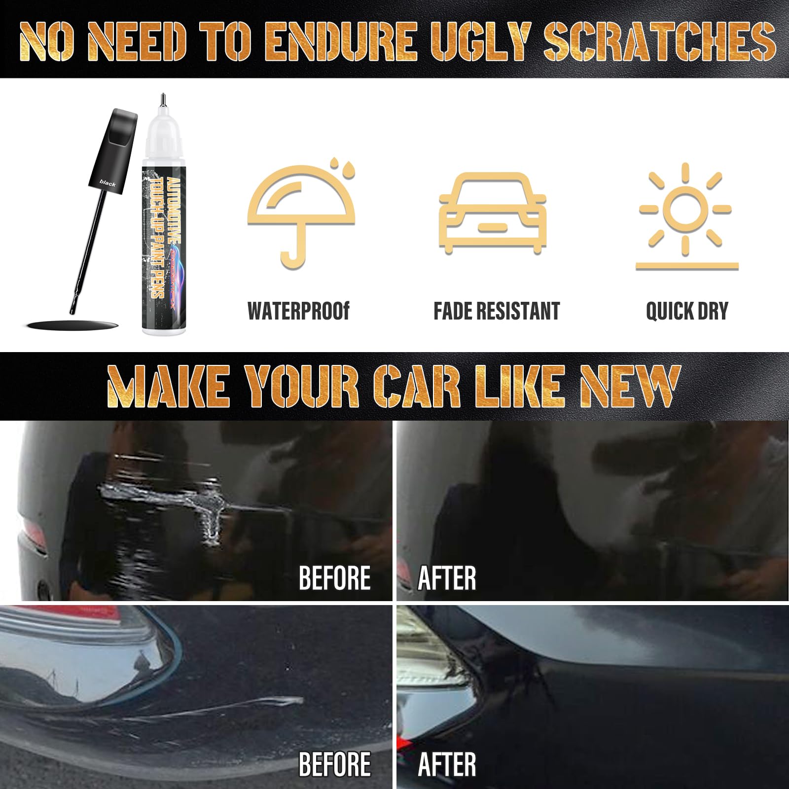 Black Touch Up Paint For Cars, Black Car Paint Scratch Repair, 2 In 1 Auto Touch Up Paint Pen, Special-Purpose Car Touch Up Paint Universal Color Black 0.7 Oz