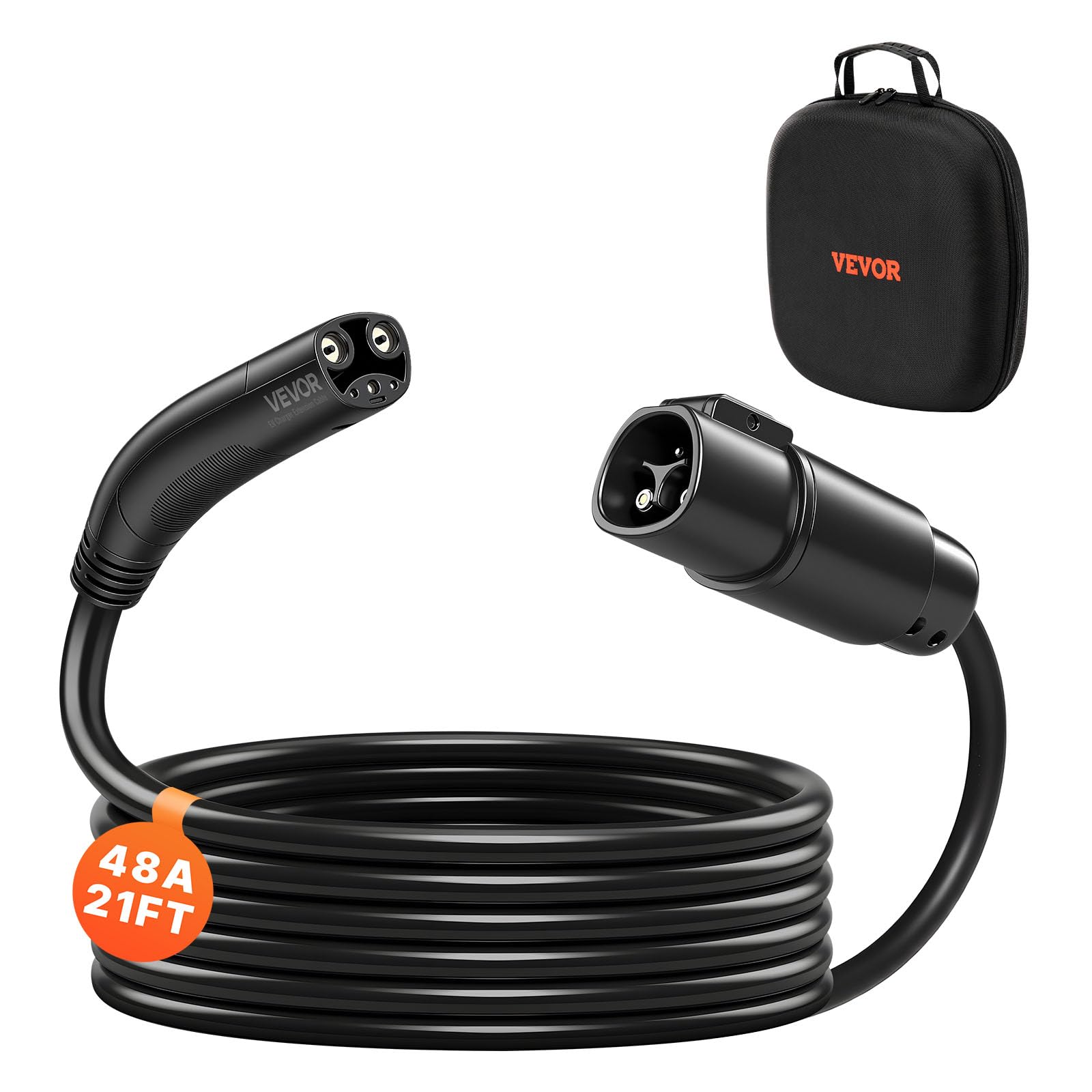 VEVOR EV Charger Extension Cable for Tesla, 48Amp 21 ft Max 240V 11.52 kW with NACS Plug, EV Extension Cord for Level 1/2 Tesla 