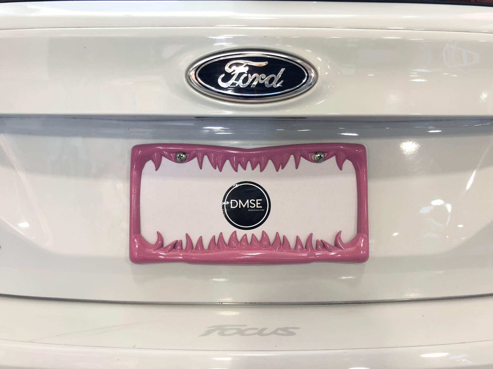 DMSE Universal Metal Shark Tooth License Plate Frame, 12.25" x 6.25", Pink Sharks Tooth Design for Any Vehicle