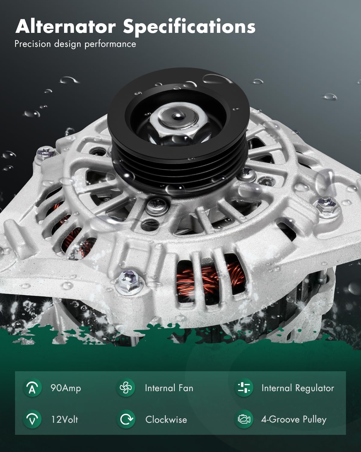 SCITOO Alternator Fits for Mitsubishi Mirage 1.8L 1998-2002, Lancer 2.0L None Turbo 2002-2004 - 12V 90 Amp CW 4-Groove Pulley, R