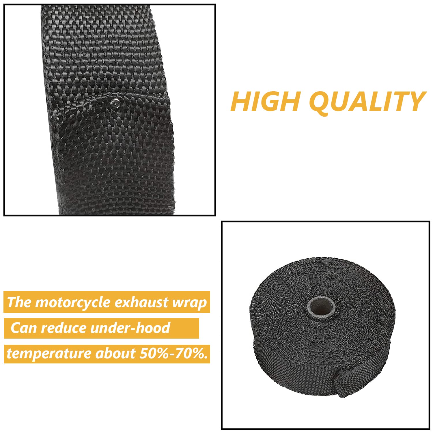 Superfastracing 2 Roll 2'' X 50' Exhaust Heat Wrap Roll Fiberglass For Motorcycle Manifold Header Pipe Heat Wrap Tape Black (Wil