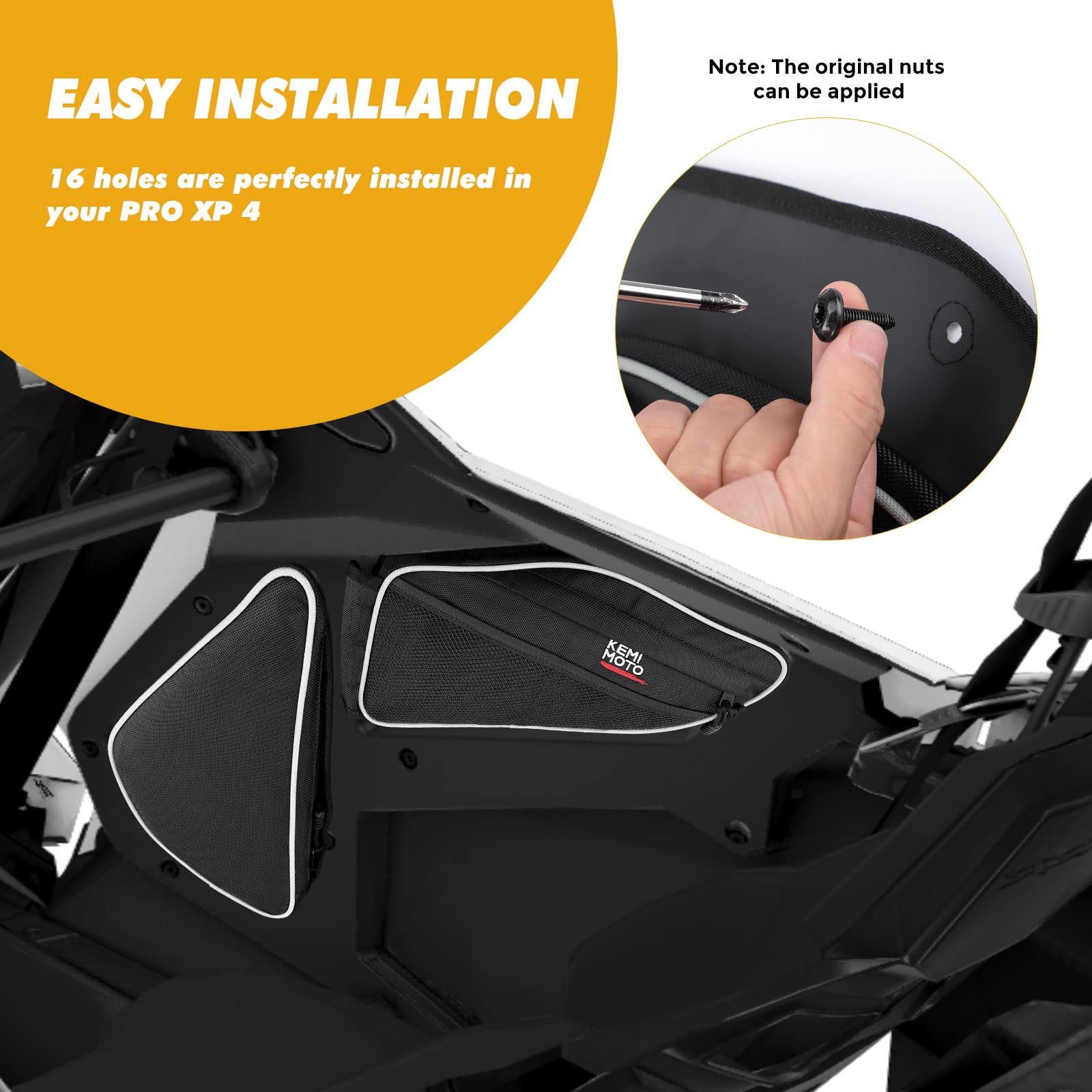 KEMIMOTO PRO XP 4 Rear Door Bags Storage Bags Rear Bed Gear Tool with Removable Knee Pad & PVC Wear Resistant Zippers Compatible with Polaris RZR PRO XP 4 Turbo R 4 PRO R 4 Accessories 2020-2024