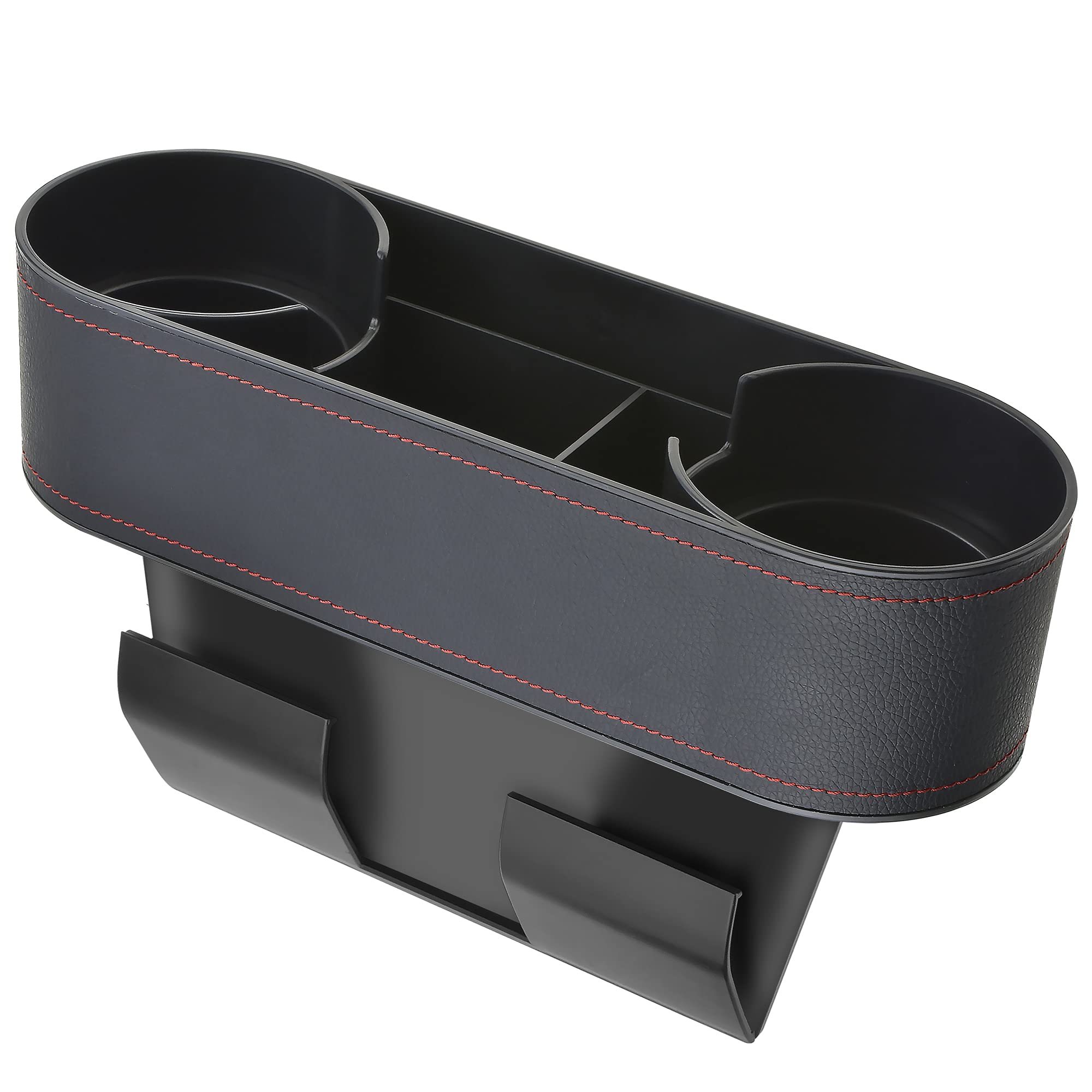 Universal Car Cup Holder & Console Organizer With Premium Leather Accent - Dual Cup Storage, Mobile Phone & Coin Pocket, Extra V