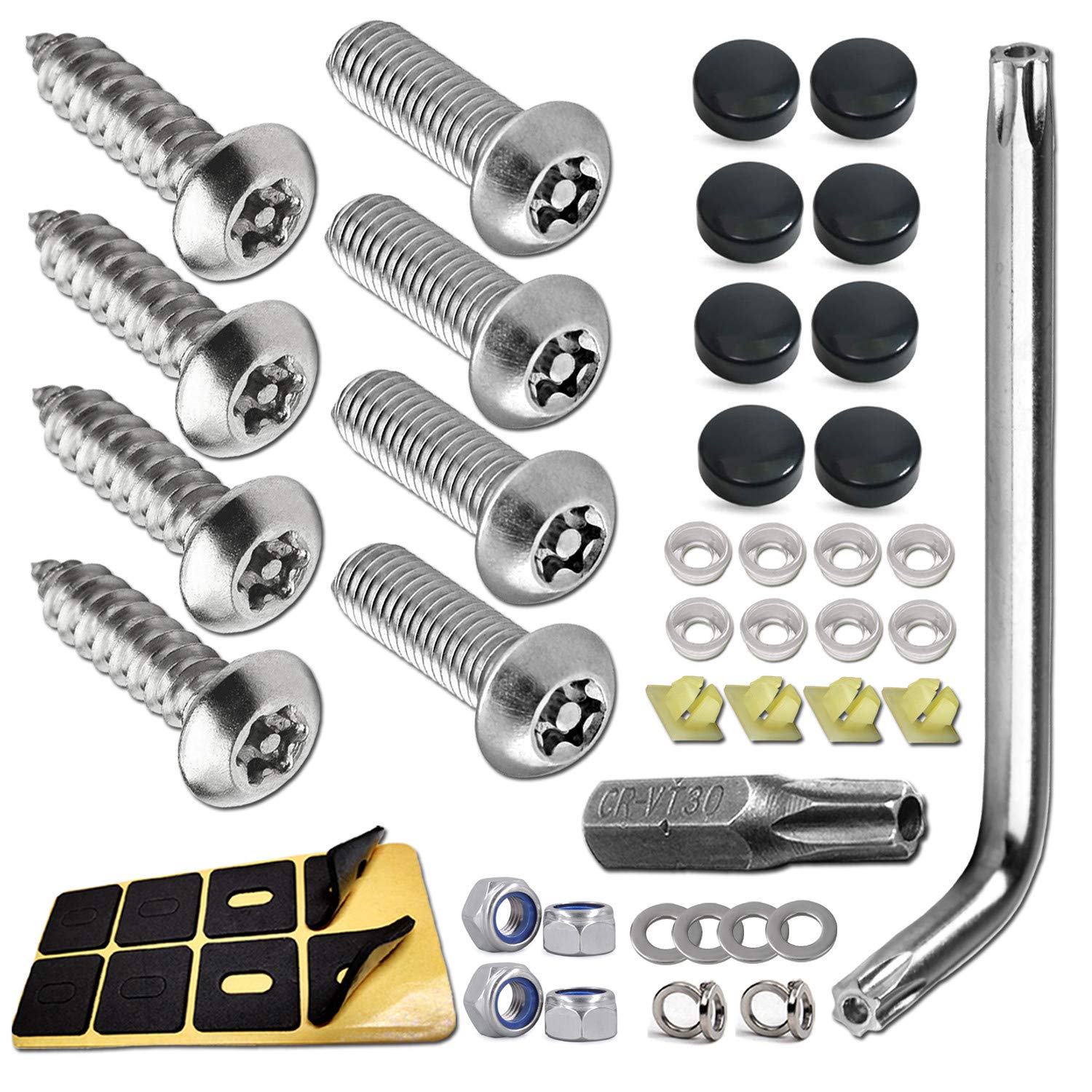Zxfoog Anti Theft License Plate Screws- Stainless Steel Bolt Fasteners Kits For Car Tag Frame Holder, Tamper Resistant Mounting Hardware,1/4(M6) Security Screw Set,Rust Proof, Black Screw Caps Cover