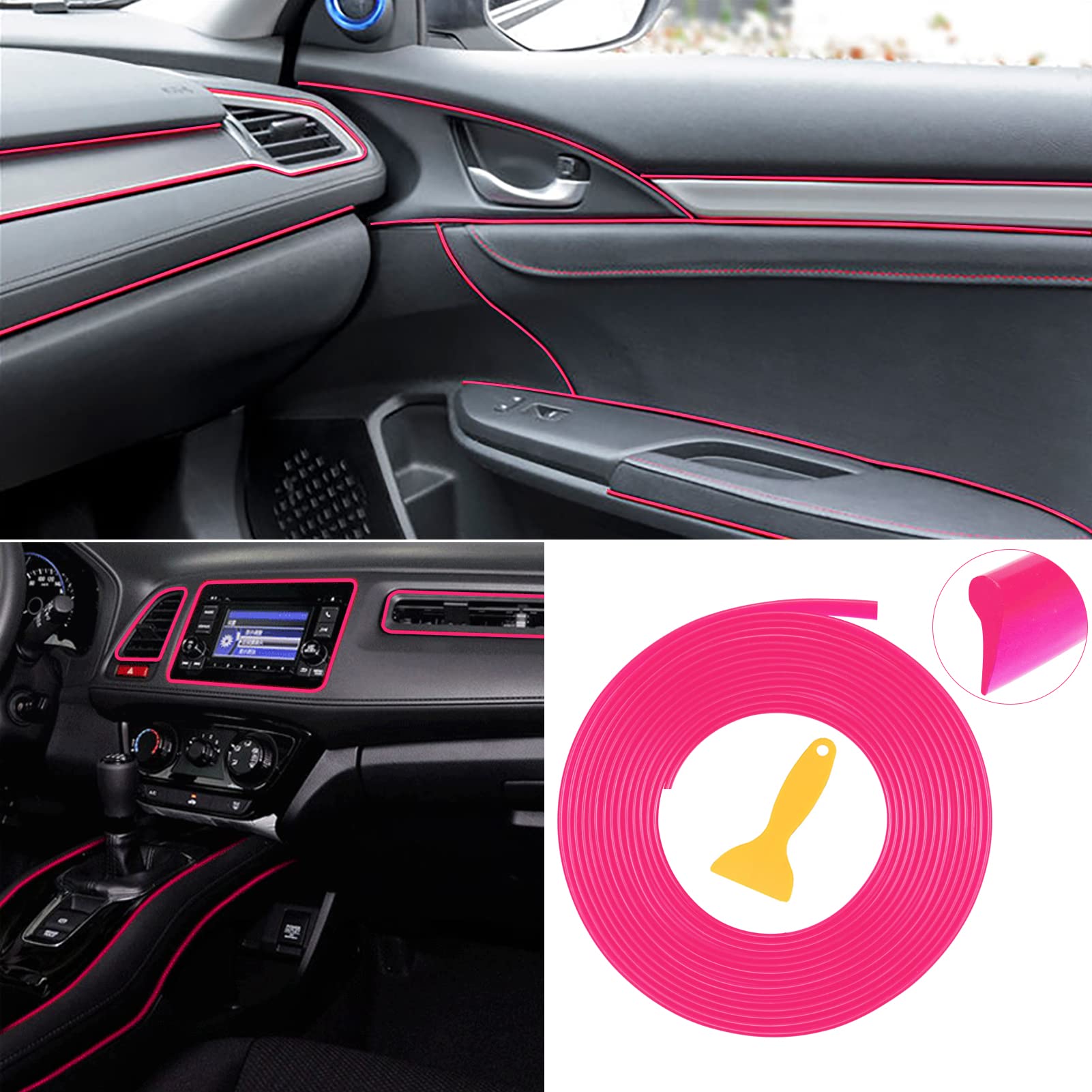Boaosi Car Interior Moulding Trim Car Decorative Filler Insert Strips Flexible Electroplating Decoration Styling Door Dashboard Strip 16.4Ft (Pink)
