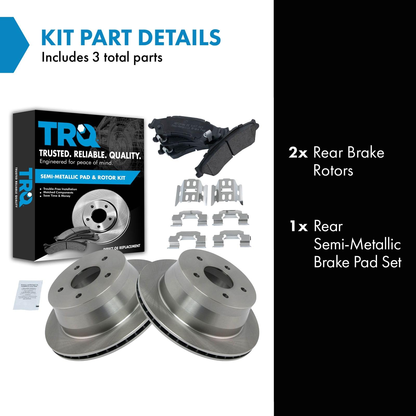 Trq Rear Brake Pad & Rotor Kit Brake Pads Brake Rotor Semi-Metallic Compatible With 1997-2005 Chevrolet Blazer 1998-2004 S10 199
