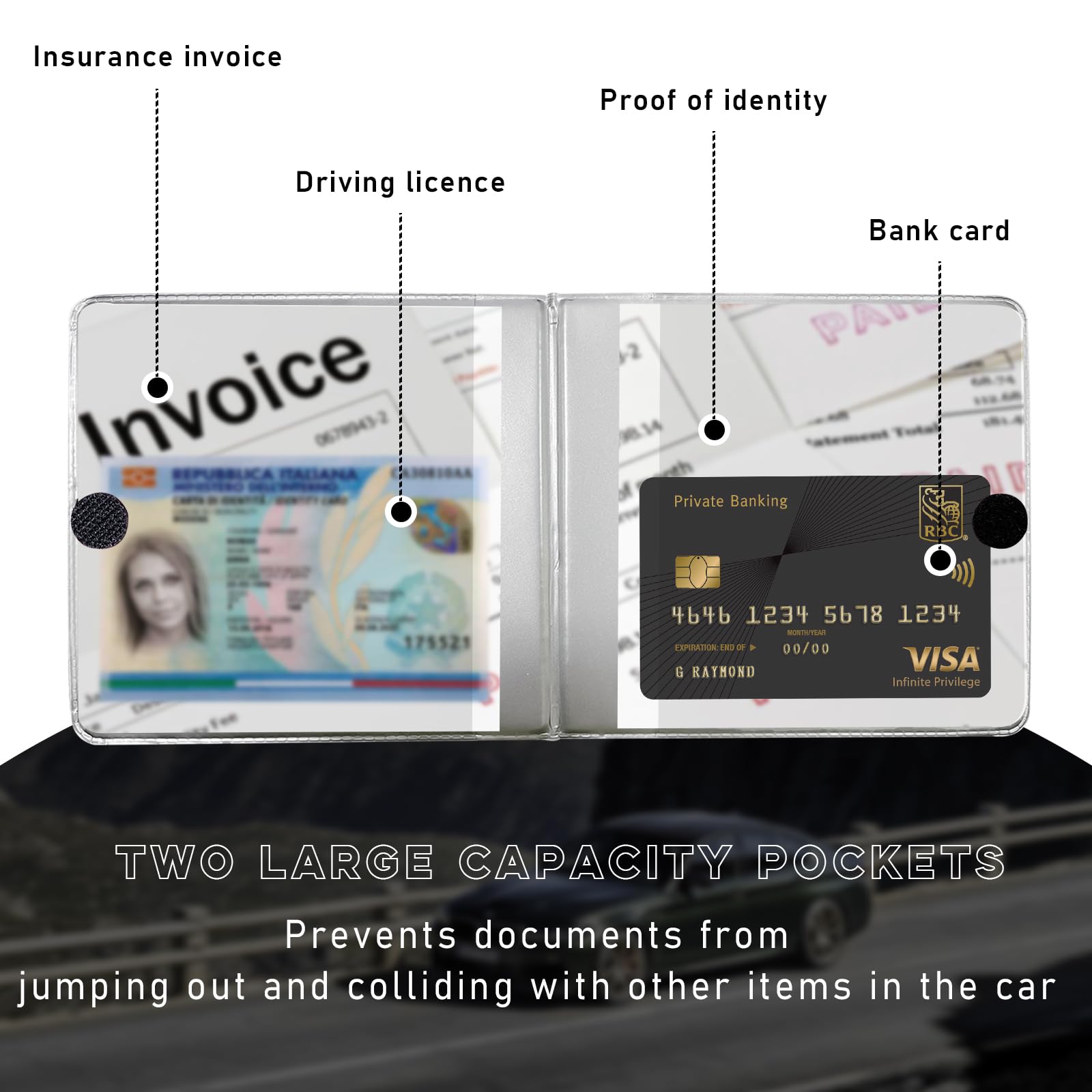 Ziciner Car Registration and Insurance Holder, 5.2''   4.7'' Premium Leather Auto Glove Box Organizer with Closure, Essential Ca