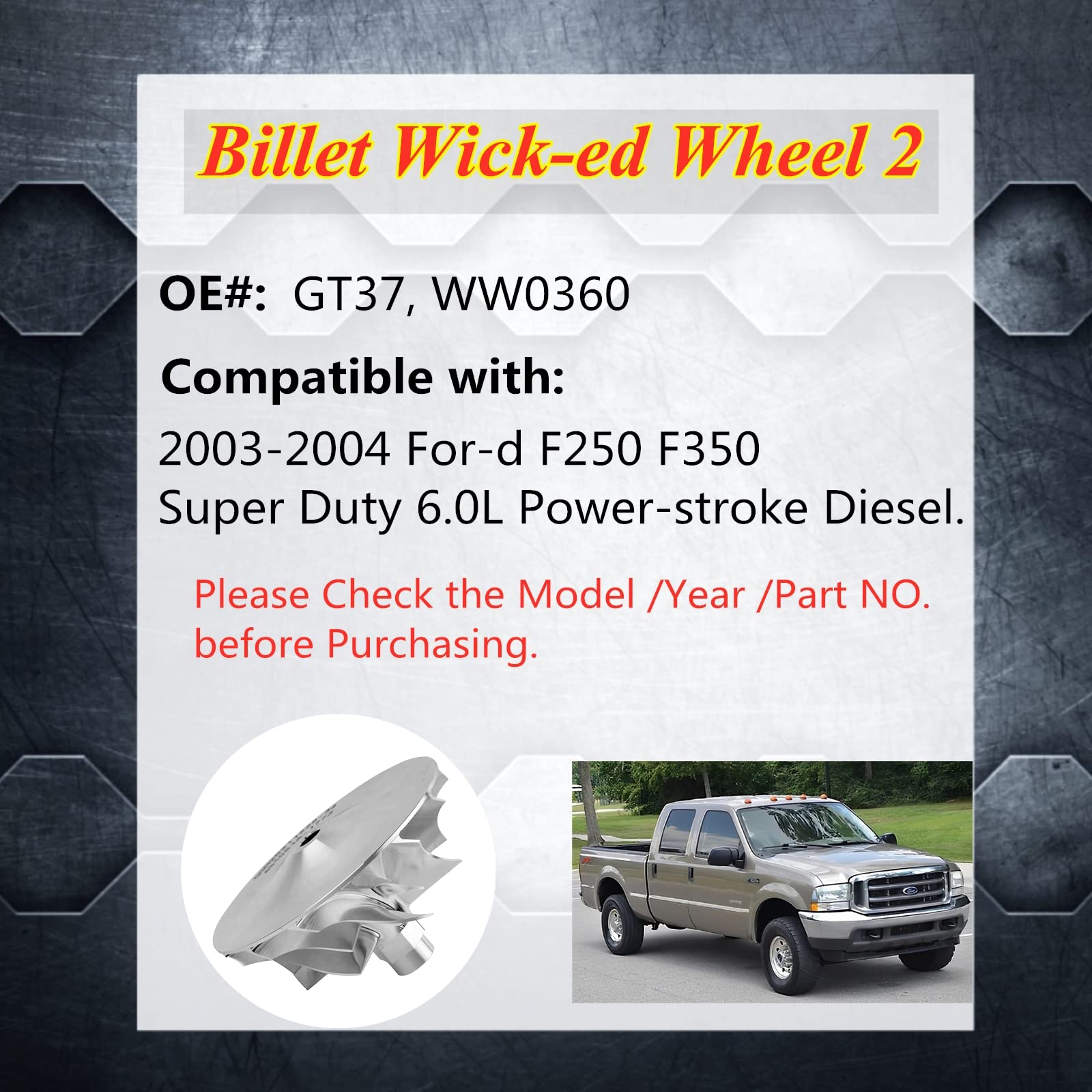 Billet Wick-Ed Wheel 2# Gt37 Ww0360 Compatible With 2003-2004 Fo-Rd F250 F350 Super Duty 6.0L Power-Stroke Diesel - Wick-Ed Whee