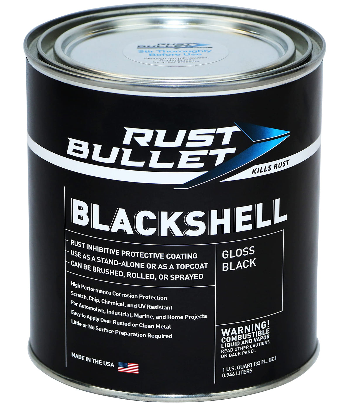 Rust Bullet Blackshell - Gloss Black - 1 Quart - Corrosion Preventive Coating, Uv Resistant Rust Proofing Paint, Long-Lasting Metal Protection