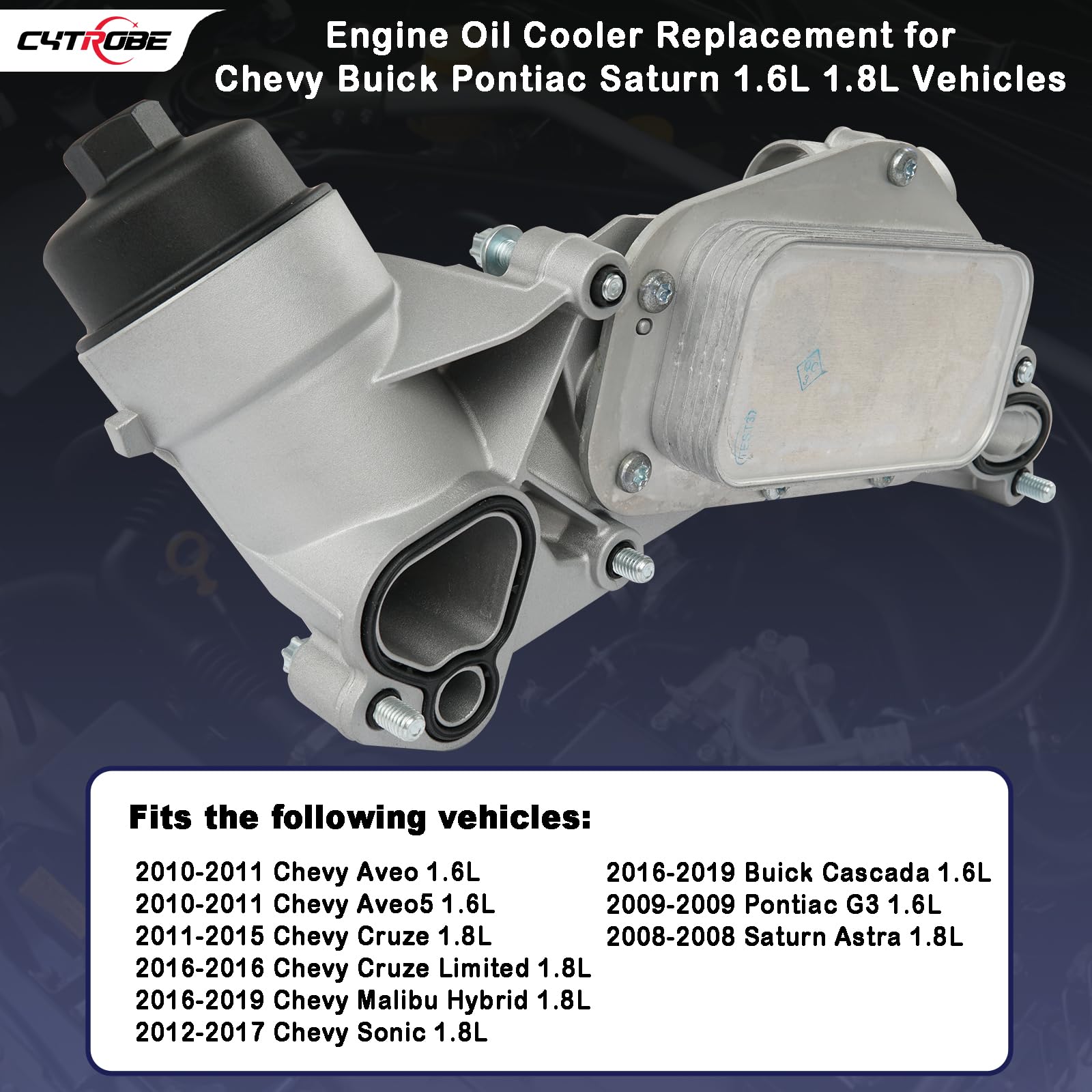 Engine Oil Cooler Filter Housing Assembly Adapter with Gasket, Insert, Cap Compatible with 2008-2019 Chevy Cruze Sonic Malibu Av