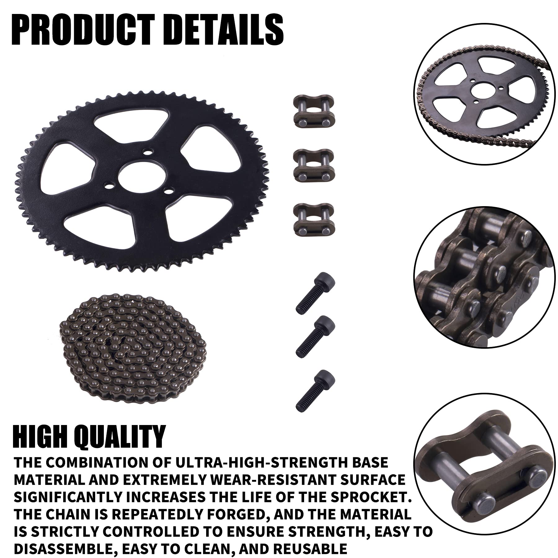 CNCMOTOK 25H 136Links Chain + 68T 68 Tooth Rear Sprocket,fit for 49CC Mini Small Sports Car Pocket Bike 2 Stroke Off-Road Motorc