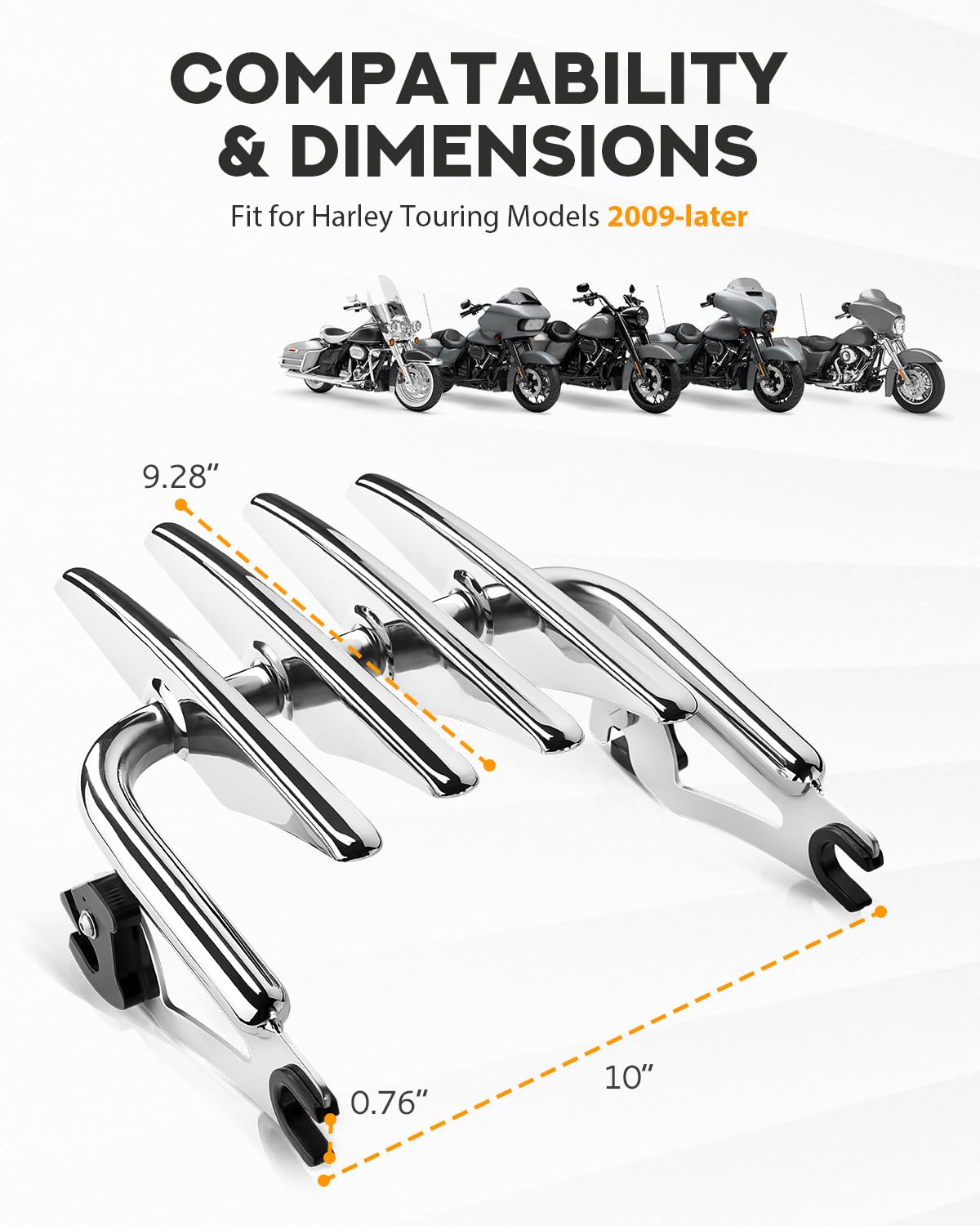 Pbymt Chrome Detachable Stealth Mounting Luggage Rack Compatible For Harley Touring Street Glide Road King Electra Glide 2009-20