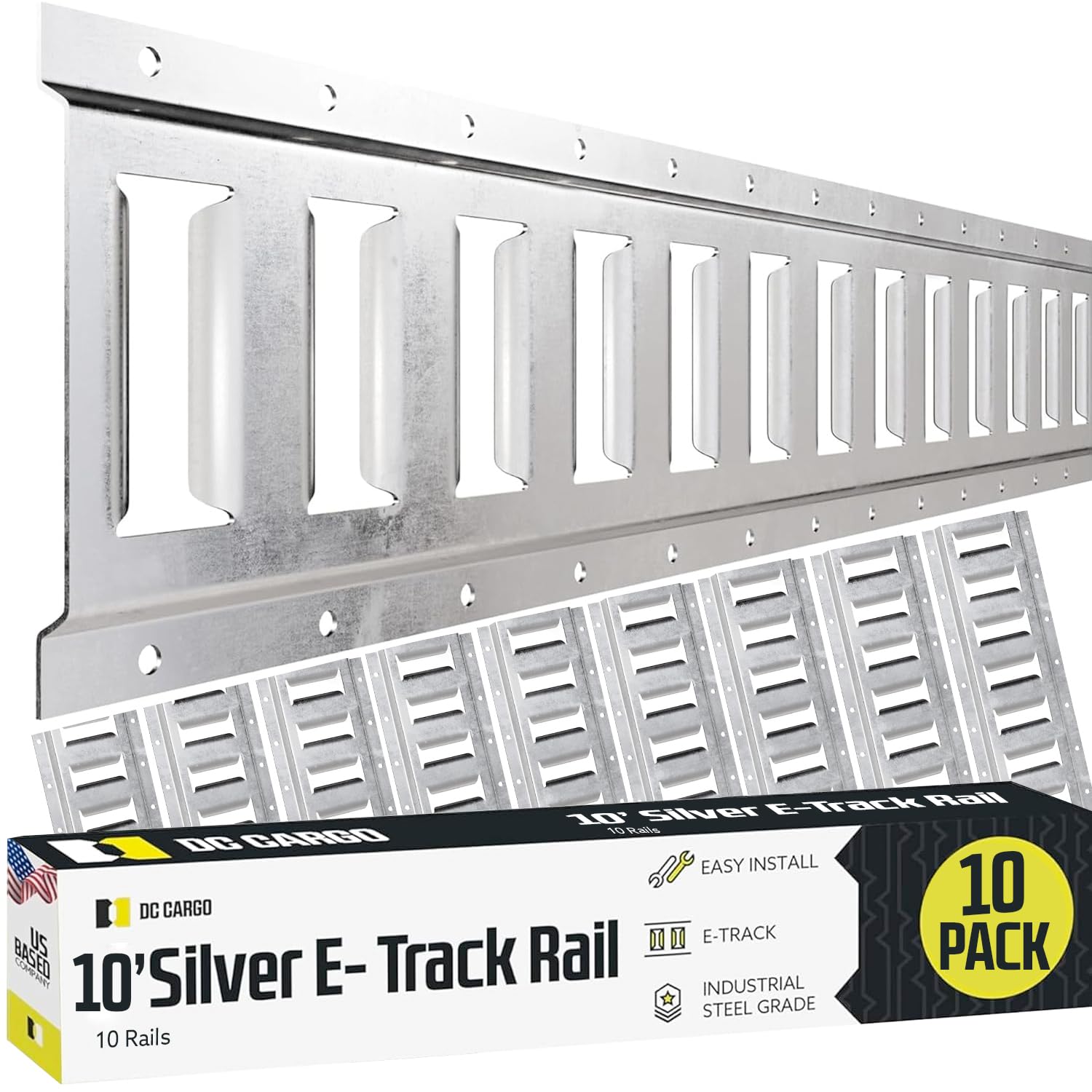Ten 10-Ft E Track Tie-Down Rail, Galvanized Steel Etrack Tiedowns, Horizontal 10' E-Tracks, Pack Of 10 Bolt-On Tie Down Rails Fo