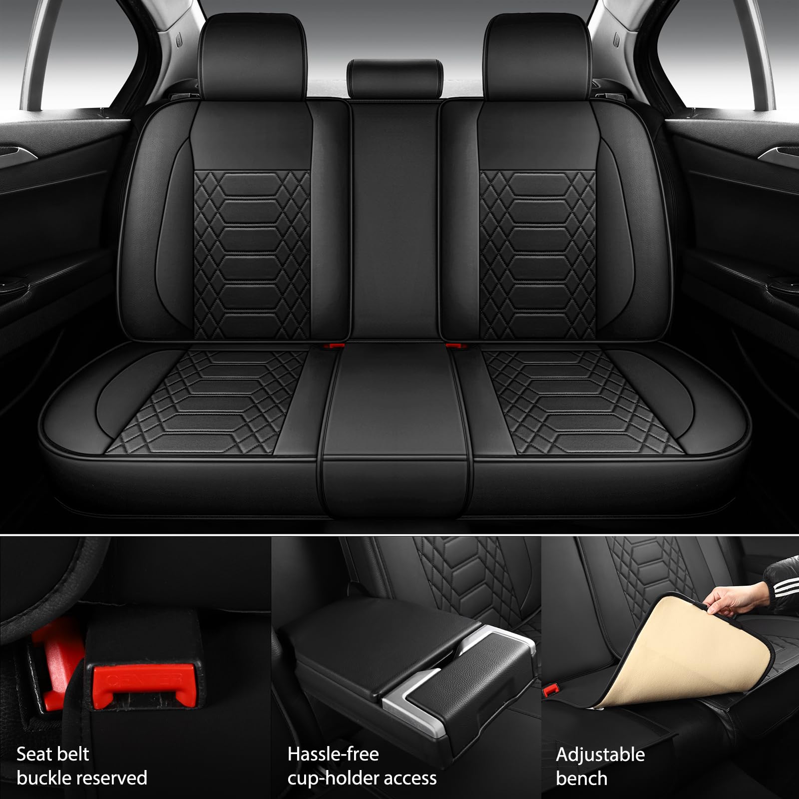 Freesoo Car Seat Covers Leather, Seat Cover Full Set Waterproof Automotive Cushion Protector Accessories Airbag Compatible Unive