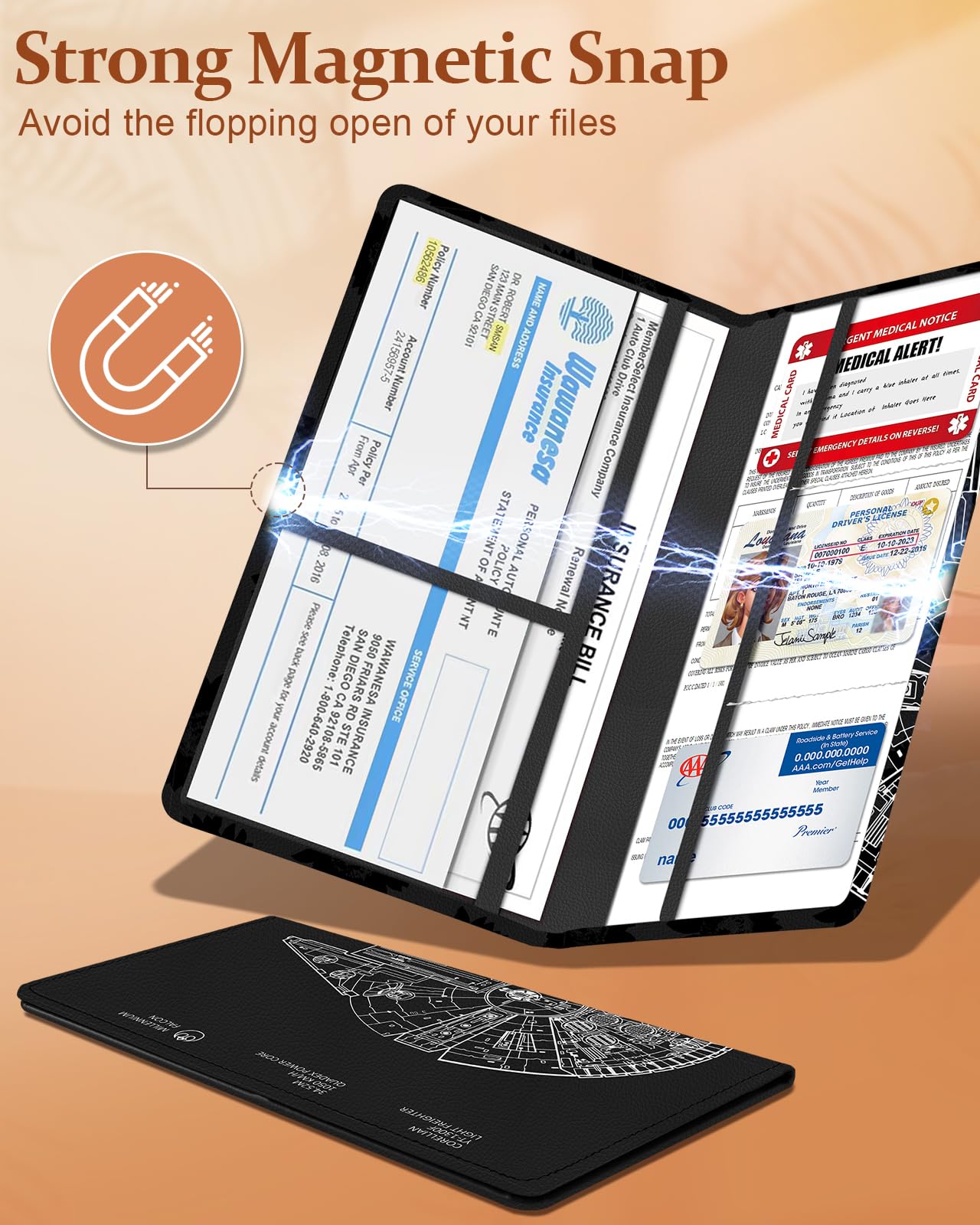 Slohif Car Registration and Insurance Card Holder with Magnetic Shut - Vehicle Glove Box Organizer Women Leather Automobile Lice