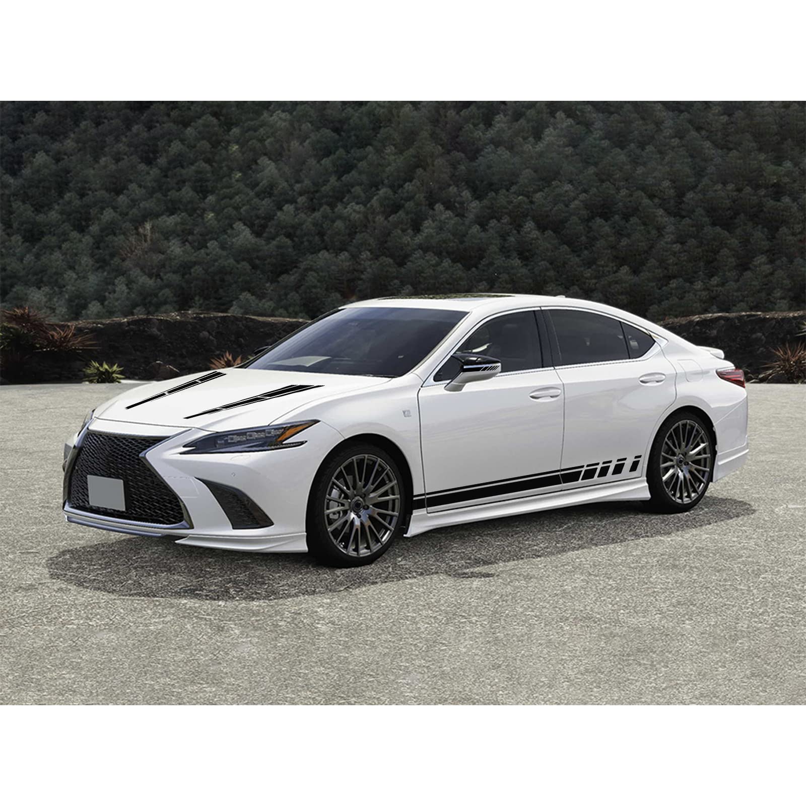 Bilisin Car Hood Stripe Vinyl Decals, 6Pcs Car Sport Racing Graphics Body Side And Rear View Mirror Accessories Decals Universal For All Cars Suv Trunk