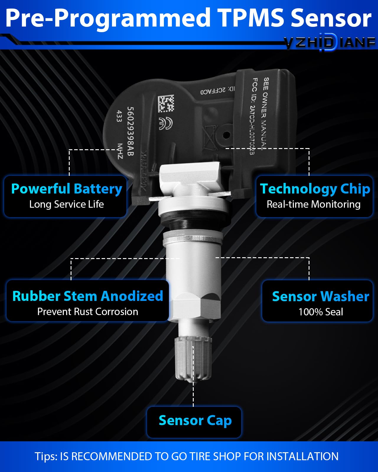 Yzhidianf 56029398Ab Upgraded Pre-Programed Tire Pressure Sensor Fit For:-Ram For:-Dodge Challenger Charger Journey Grand Carava