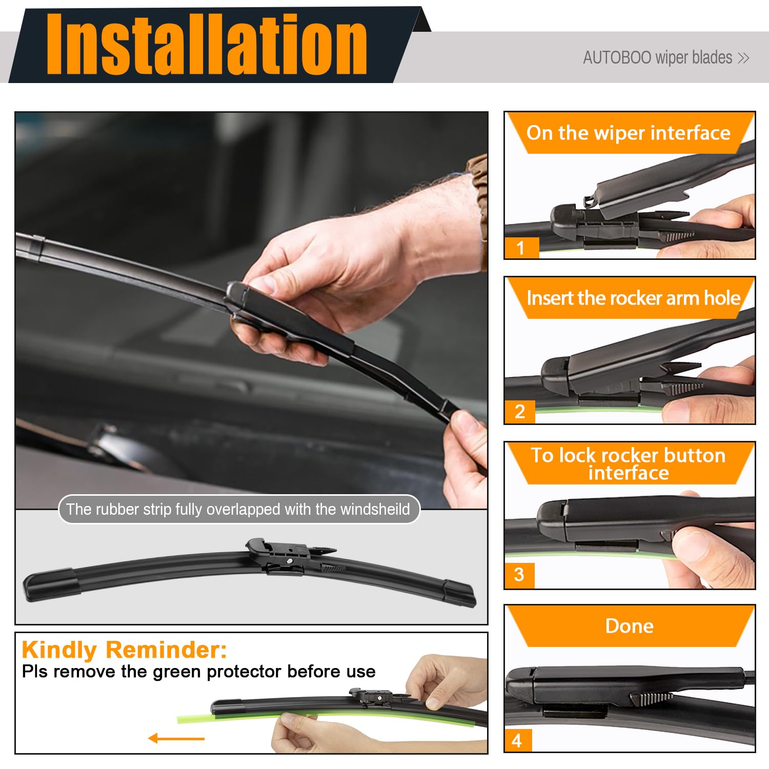 Autoboo 24''+21'' Windshield Wipers Replacement For Chevrolet Traverse 2012-2017 Gmc Acadia Buick Enclave 2005-2010 Pontiac G6 2