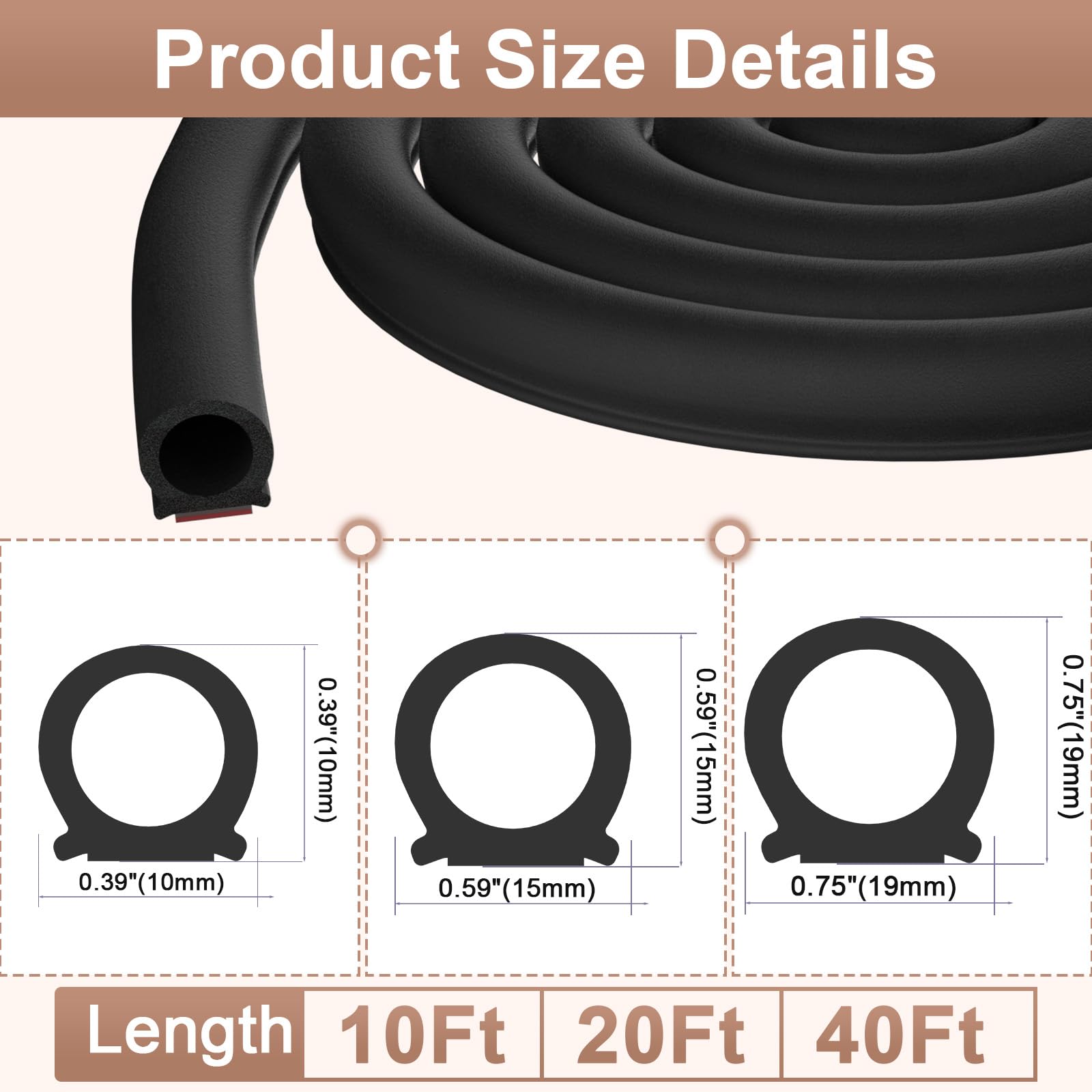 Alophoty 40 Ft Rubber Weather Stripping Door Seal, D Shaped Automotive Weather Stripping, Car Door Seal Strip, Self Adhesive Sou