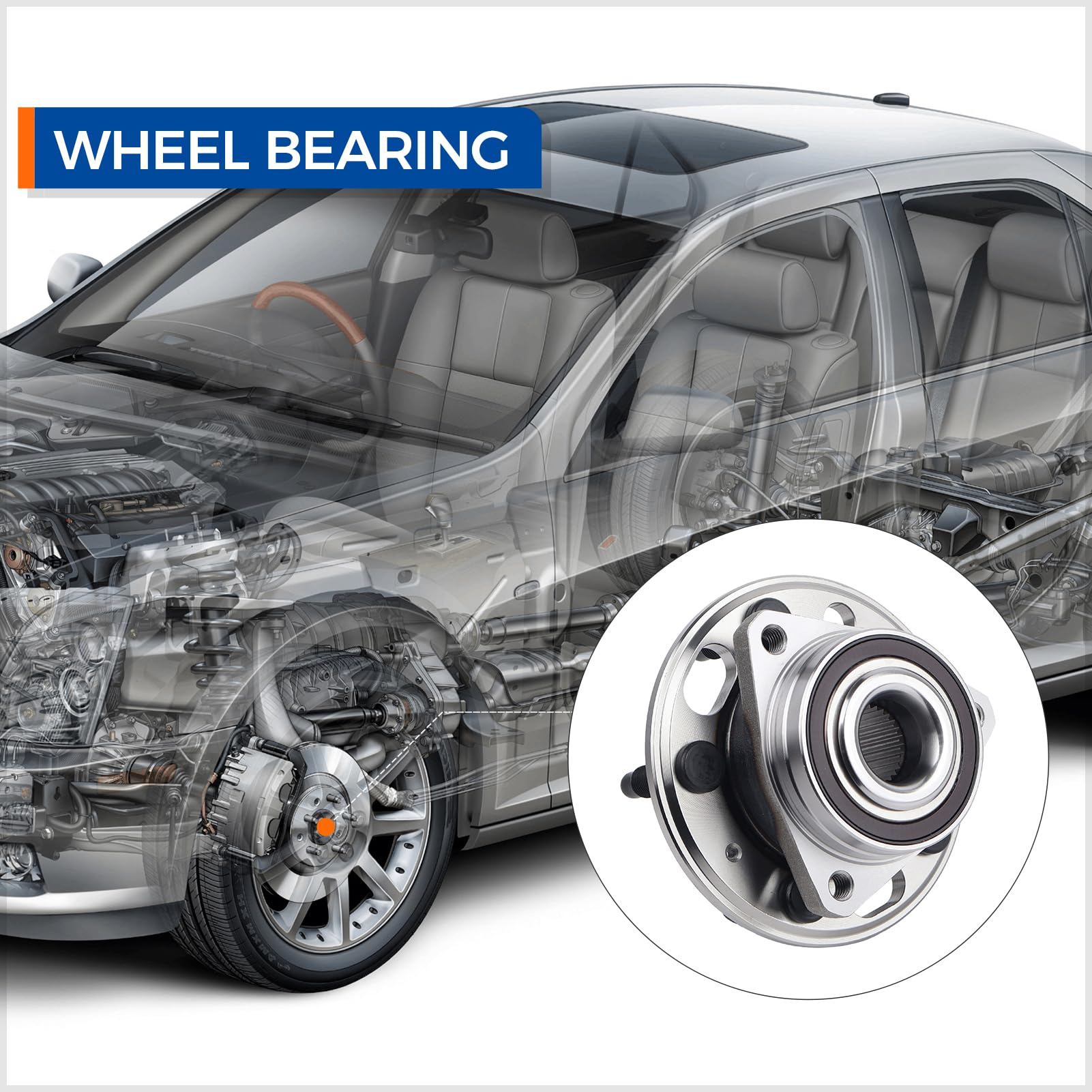 Macel 513288 Front Or Rear Wheel Hub Bearing Assembly Compatible With Chevy Malibu, Chevy Impala, Chevy Equinox, Gmc Terrain Buick Lacrosse, Cadillac Xts Cts, Buick Regal, 5 Lugs W/Abs