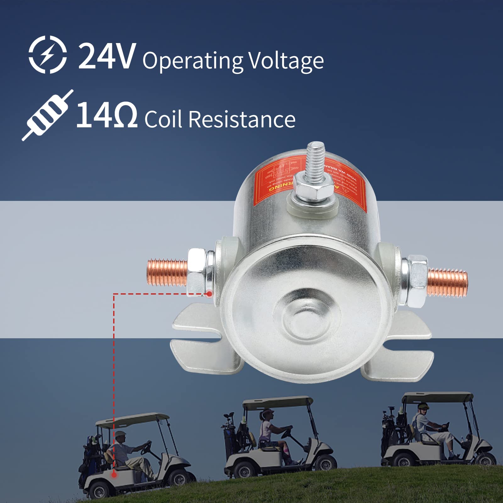 Apiele Continuous Solenoid Relay 24V Dc 125A 3 Terminals Heavy Duty Starter Solenoid Zinc-Plating Max 300A In Rush Spst 1No For