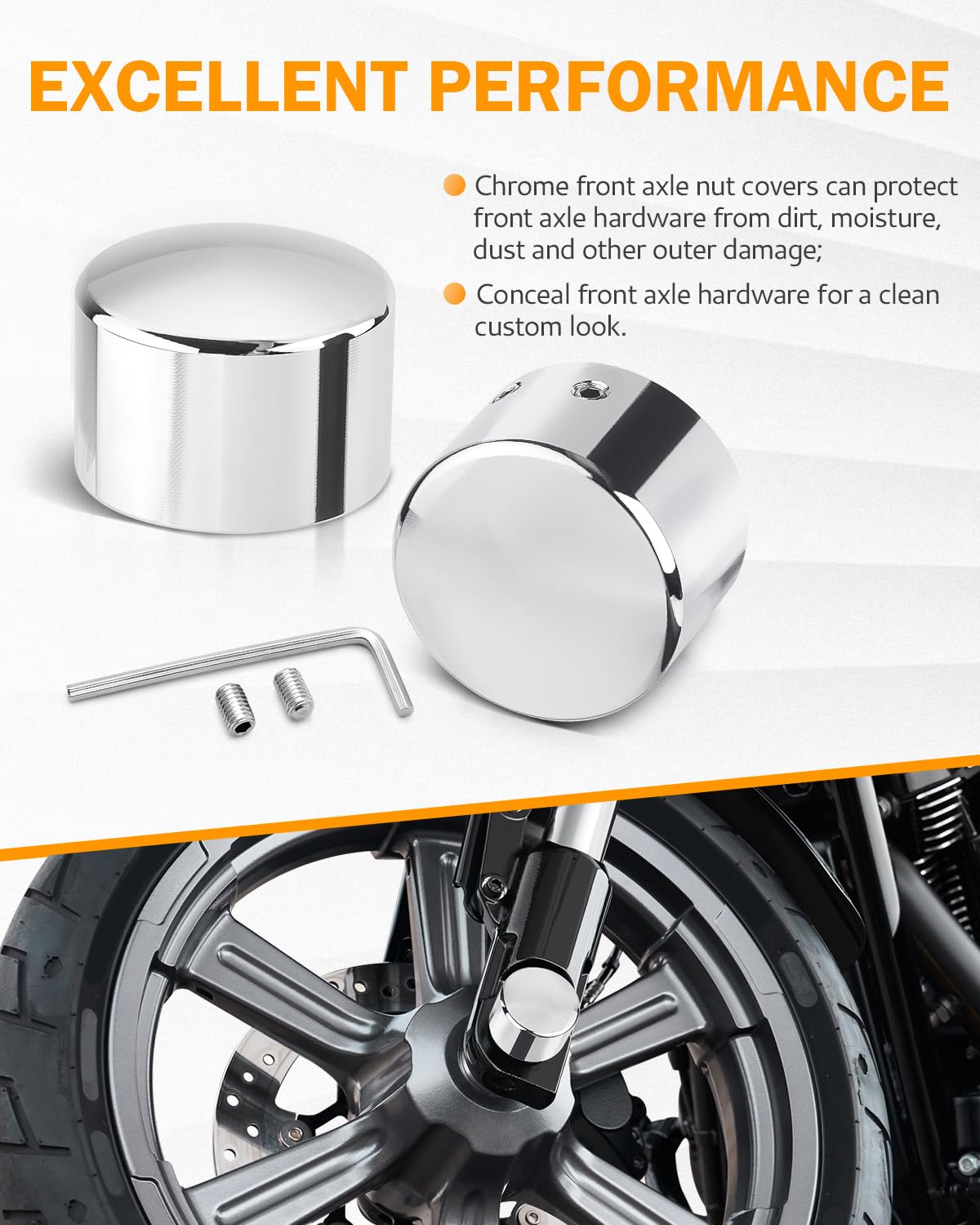 Pbymt Chrome Front Axle Nut Covers, Cnc Aluminum Axle Nut Caps Compatible For Harley Davidson Softail Touring Road King Street Glide Electra Glide Iron 883 Fat Boy 2002-2024