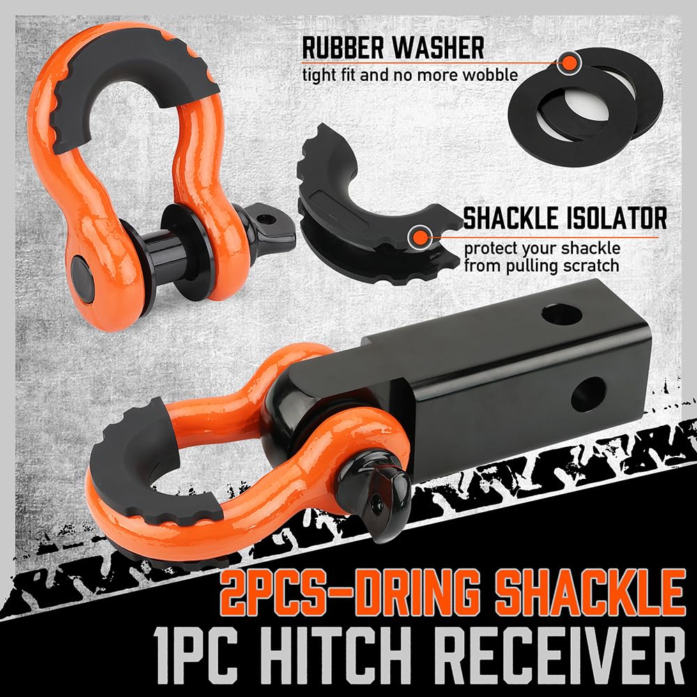 Horusdy Nylon Heavy Duty Tow Strap Recovery Strap With Hooks 3'' X 30Ft - 35,000 Lbs Break Strength, 2'' Shackle Hitch Receiver