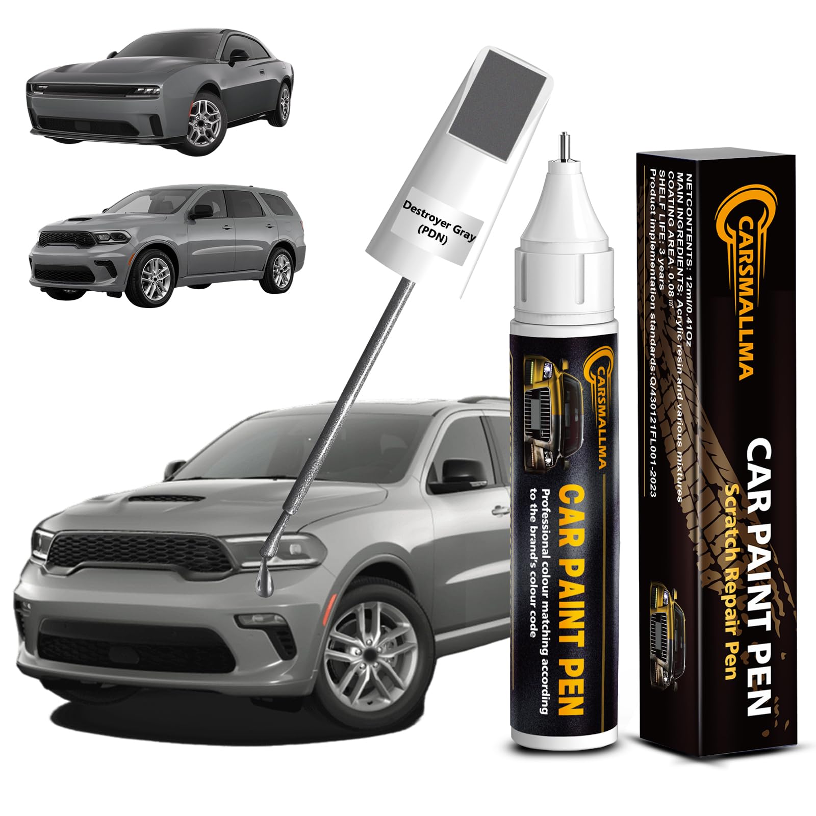 carsmallma Destroyer Gray(PDN) Car Touch Up Paint for Dodge, Color Accurate Car Paint Scratch Repair Pen Kit Quick & Easy Fix Ve