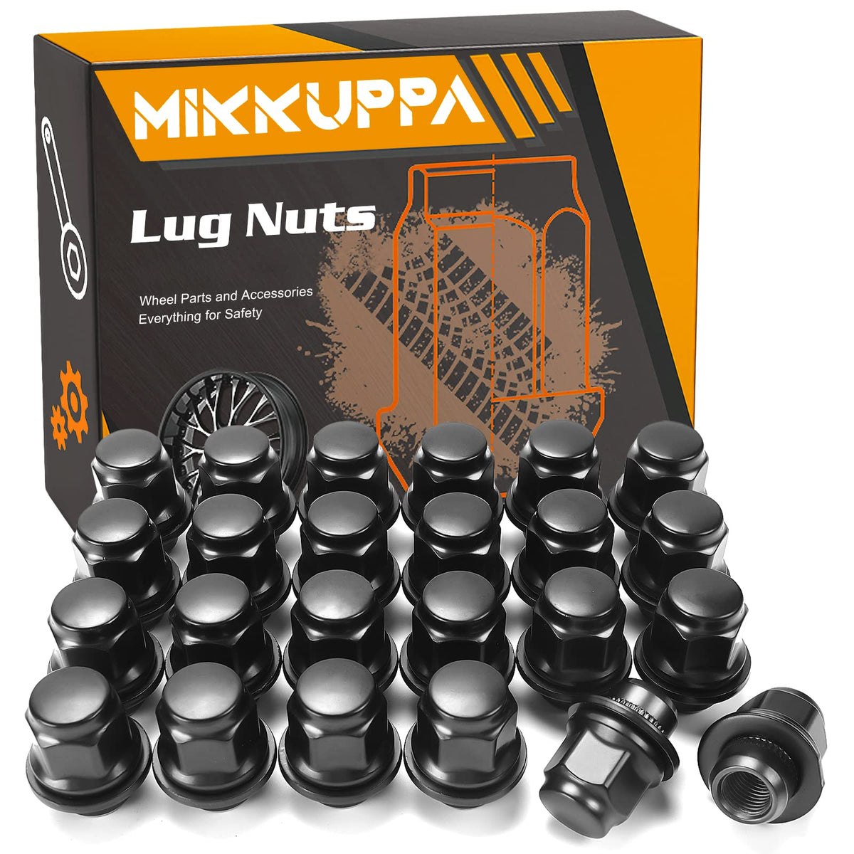 Mikkuppa M12X1.5 Lug Nuts Set Of 24Pcs Hex 13/16'' (21Mm) Black Oem Factory Style Mag Seat Lug Nuts Replacement For 2007-2014 To