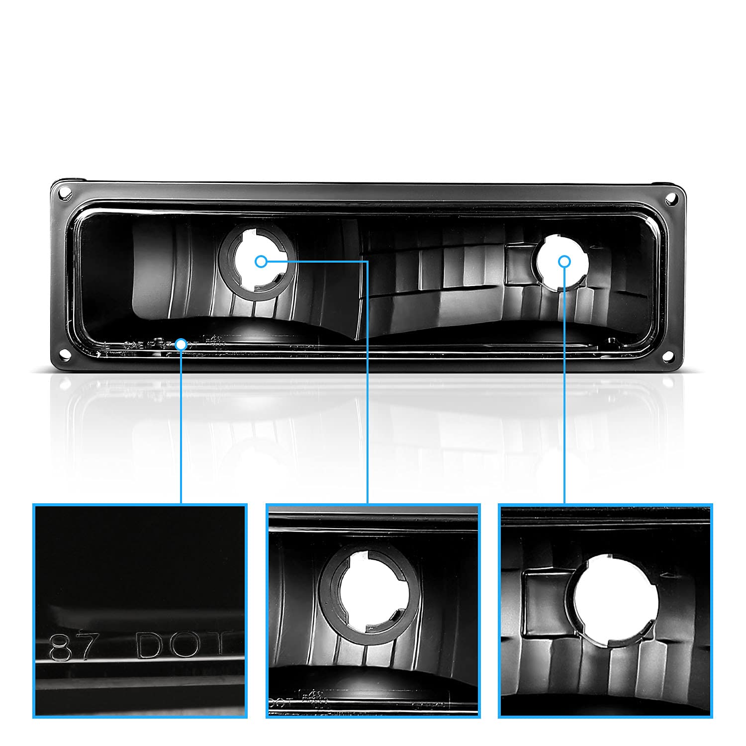Amerilite Replacement Parking Turn Signal Lights Black Pair For 88-98 Chevy Full Size - Passenger And Driver Side