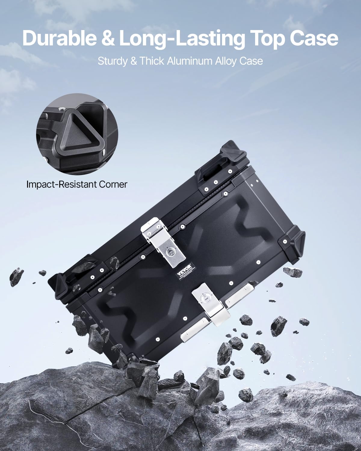 VEVOR Motorcycle Top Case 65L, Universal Aluminum Alloy Motorbike Tail Box with Leather Lining, 65L Waterproof Detachable Motorc