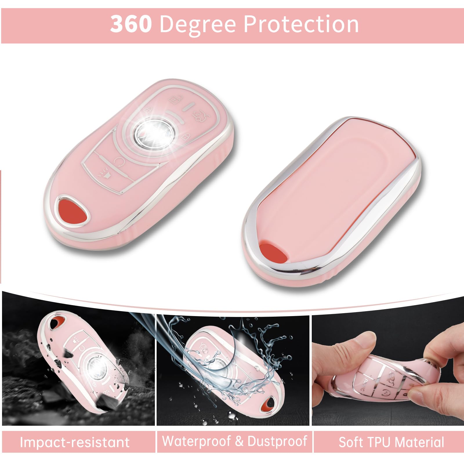 Pangpai Pink Car Accessories 3 Pcs For Buick Encore Enclave Lacrosse Envision Verano Regal Gl8 Key Fob Cover With Bling Keychain