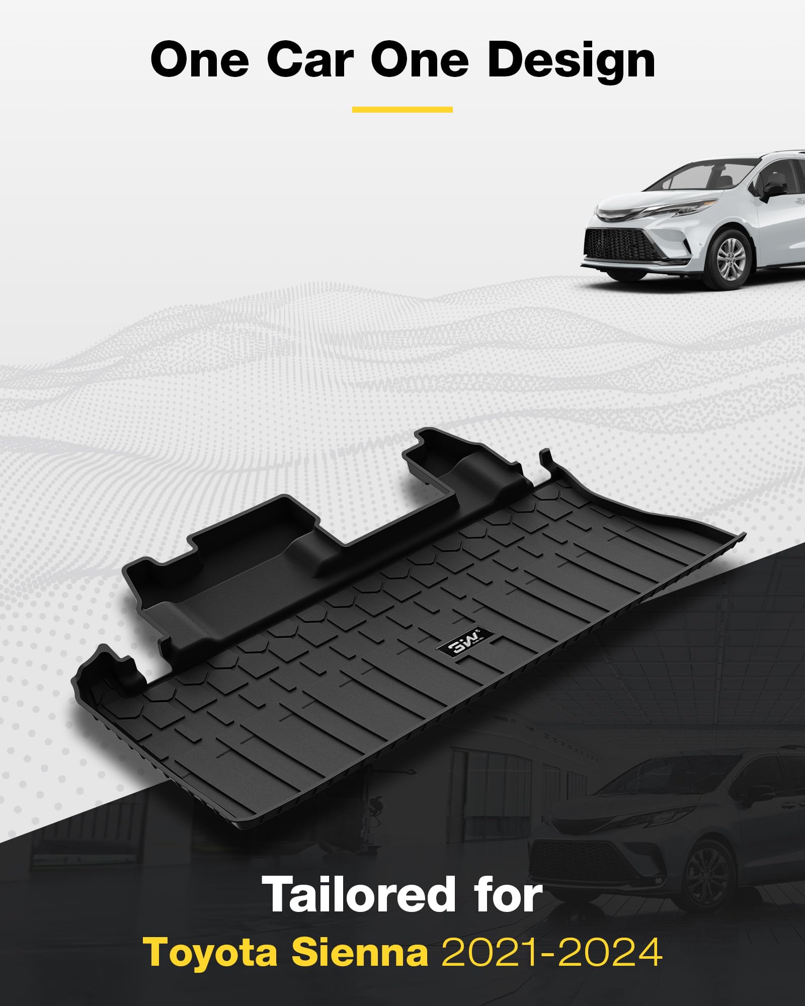 3W Cargo Liner Fit 2021-2024 2025 Toyota Sienna(With Spare Tire), Tpe All Weather Custom Fit Trunk Mat For Toyota Sienna, Black