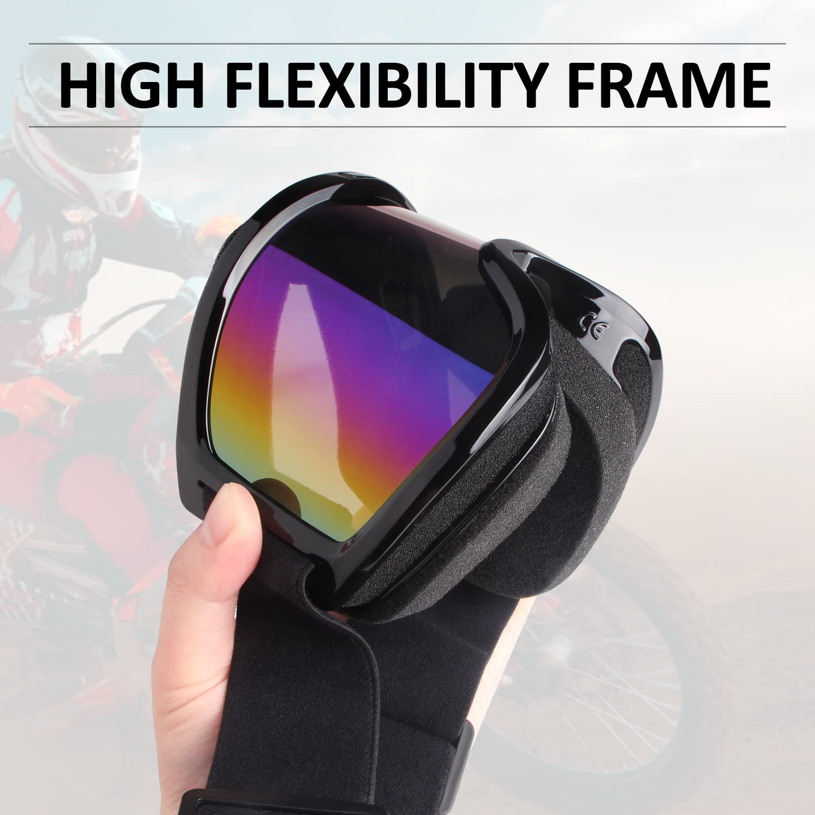 Motorcycle Motocross Goggles - Off Road Riding Goggles with UV Protection for Men, Women, Adults, Youth & Kids (Black Frame + Co
